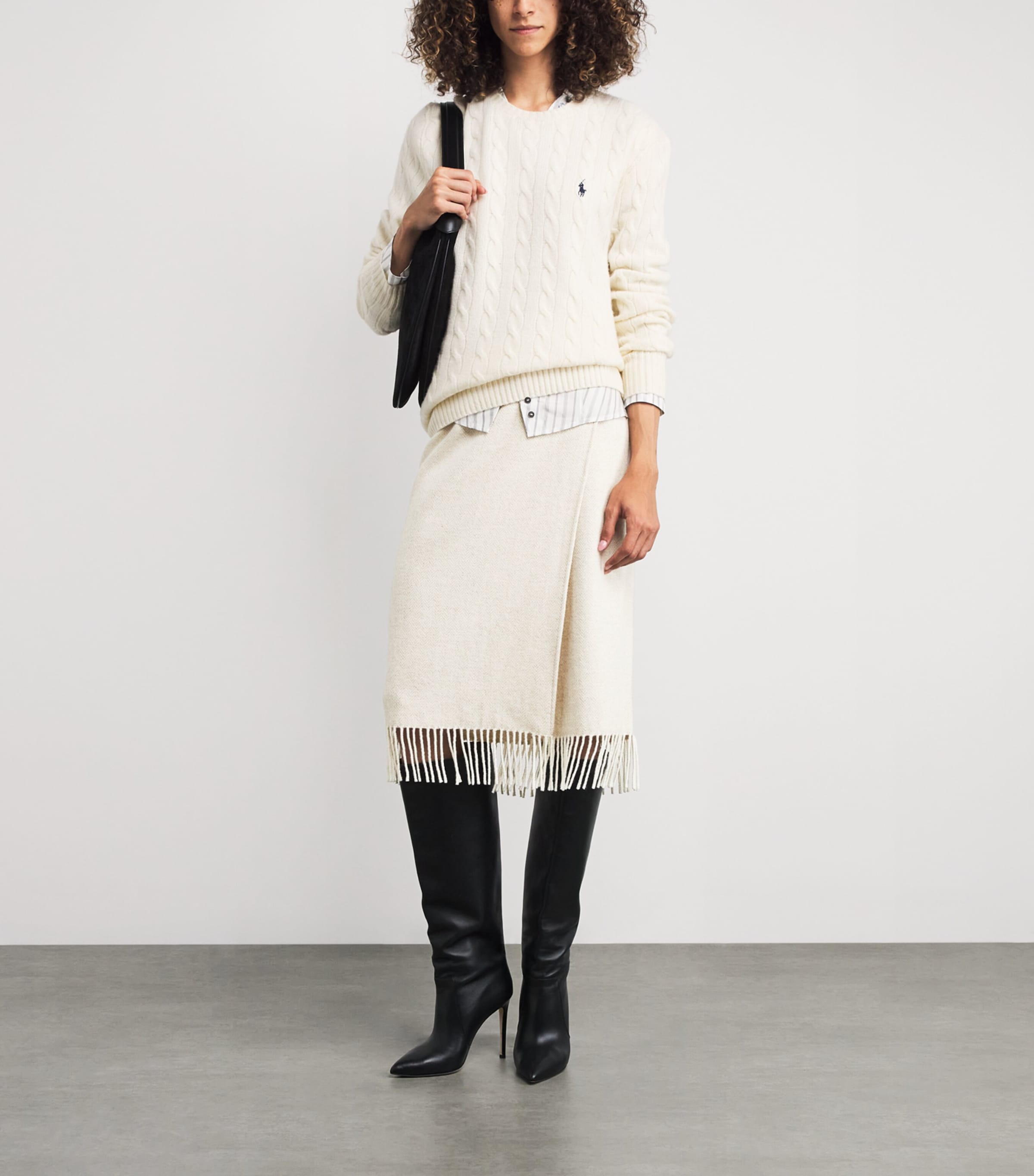 Wool-Blend Wrap Pencil Skirt CREAM HERRINGBONE Image 2
