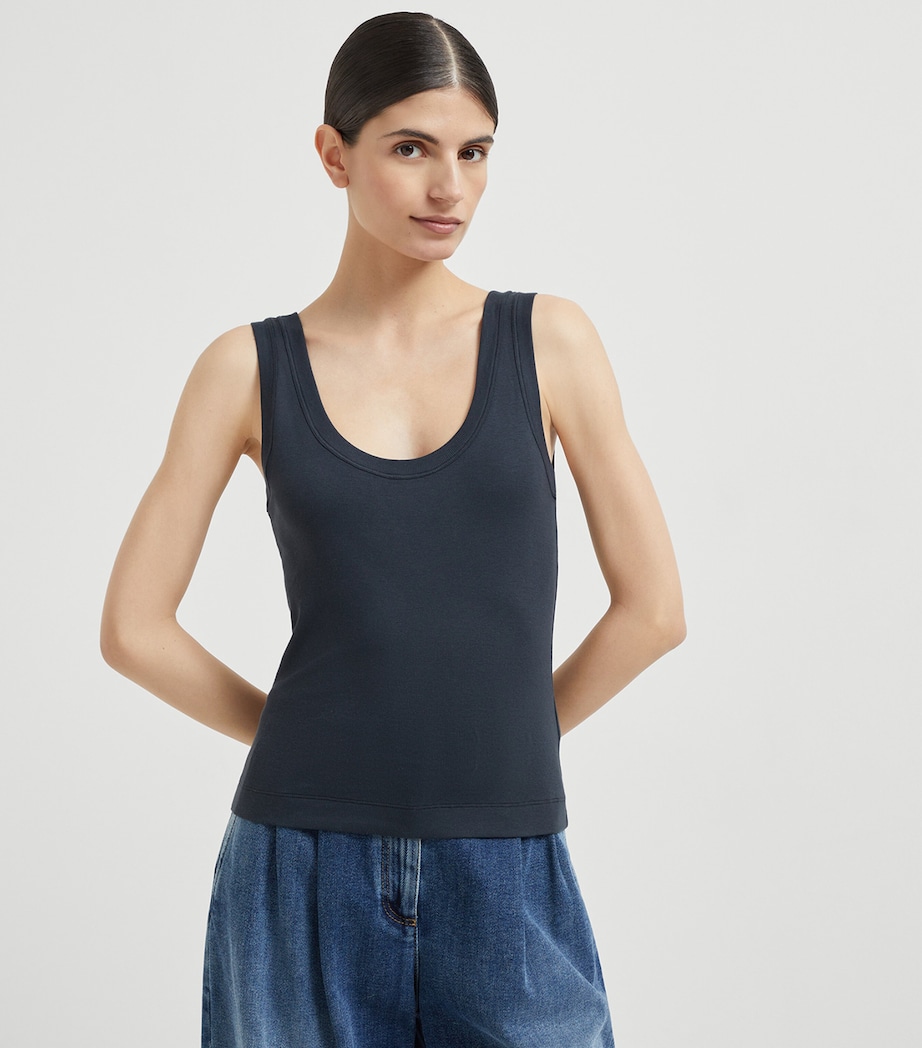 Brunello Cucinelli Womens Stretch-Cotton Scoop-Neck Tank Top Image 2