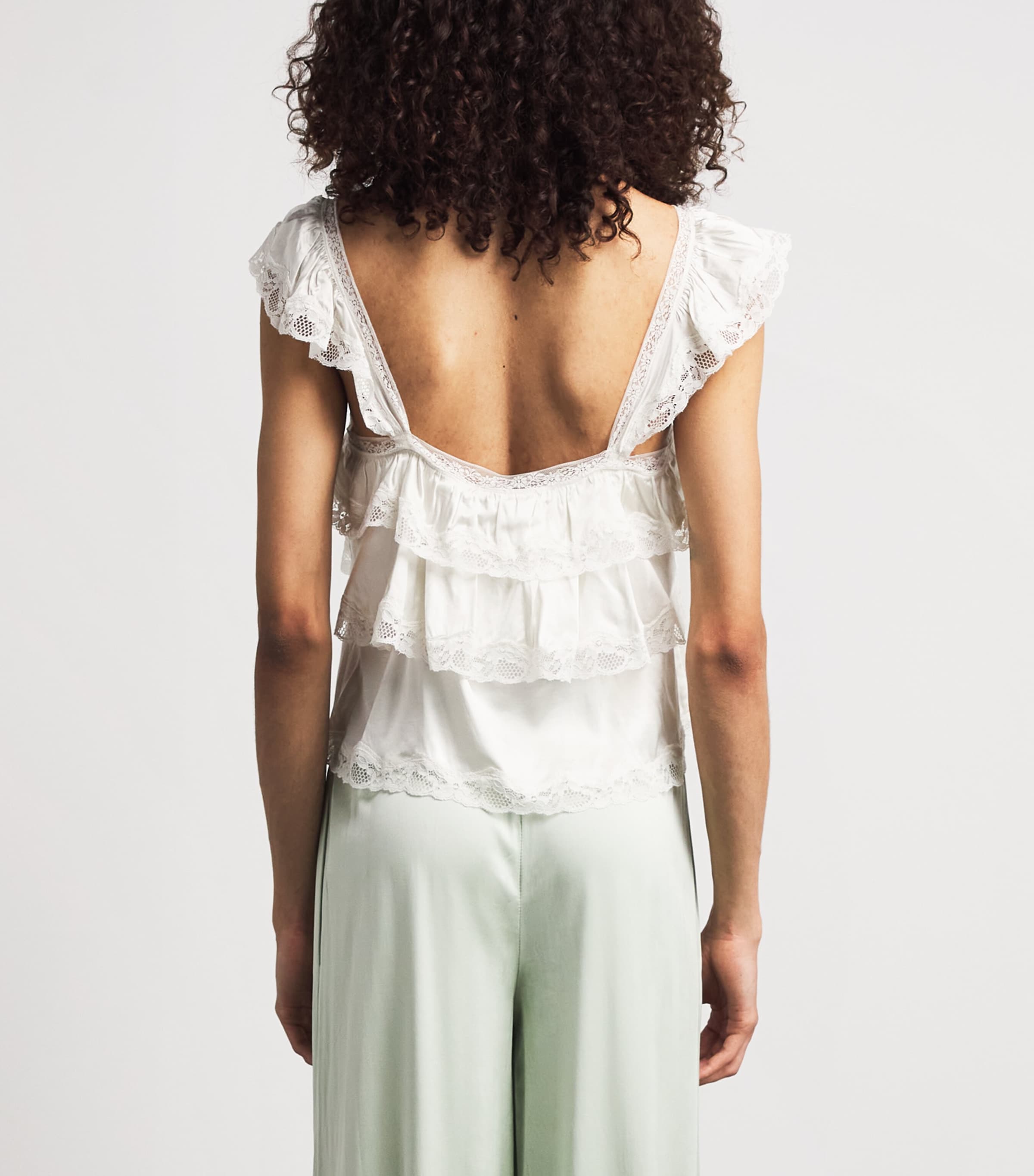 Alice+Olivia Womens Tiered Sylvie Blouse Vanilla Image 5