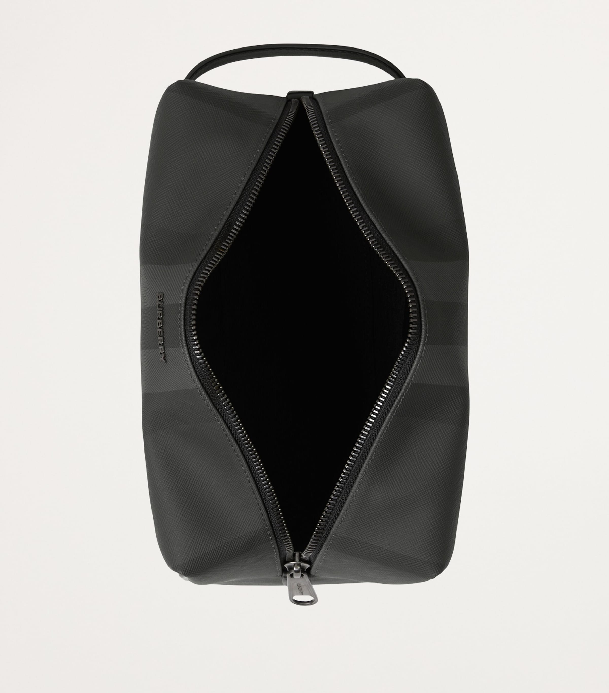 Burberry Leather-Trim Check Wash Bag Charcoal Image 5