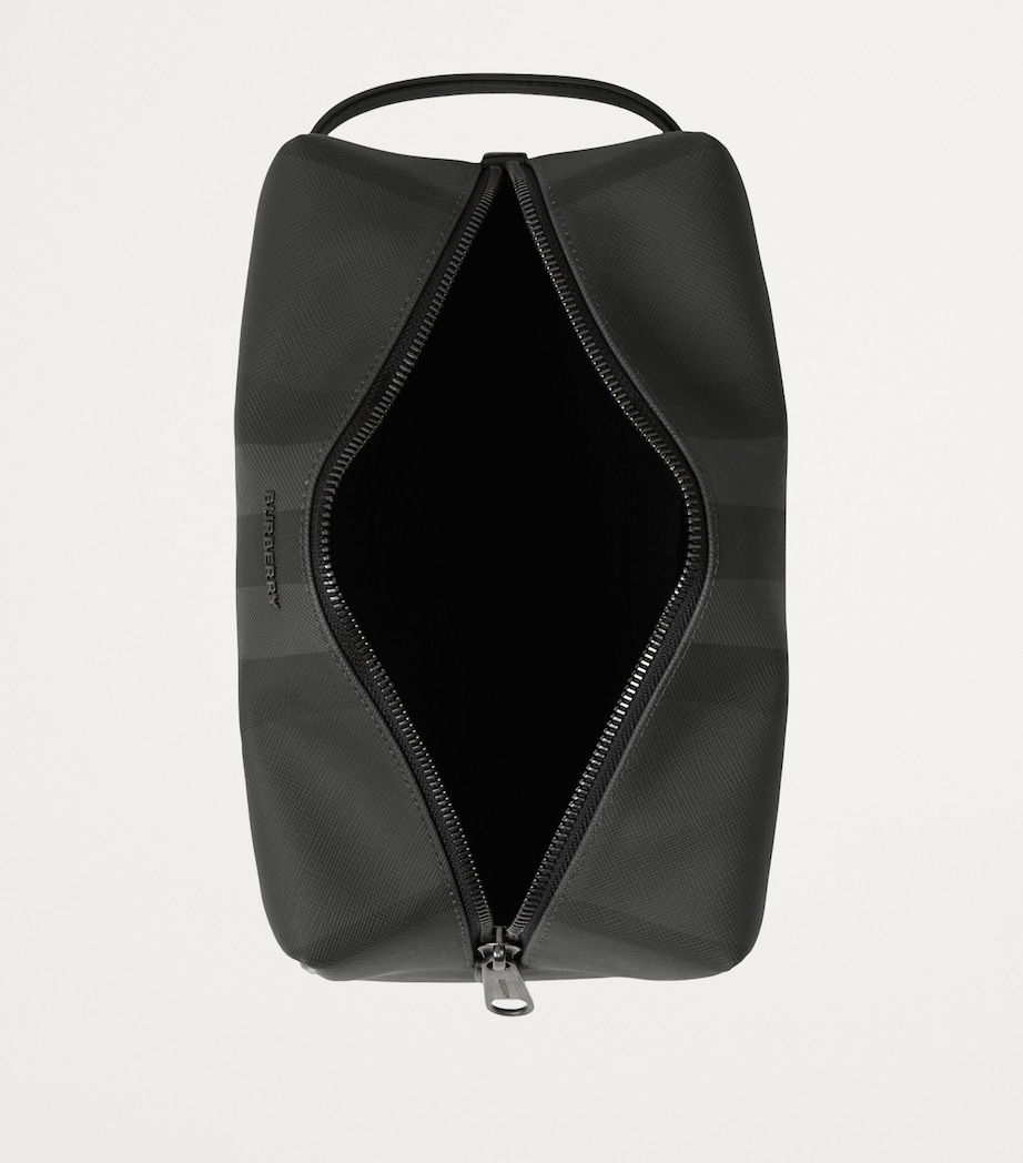 Leather-Trim Check Wash Bag CHARCOAL Image 5