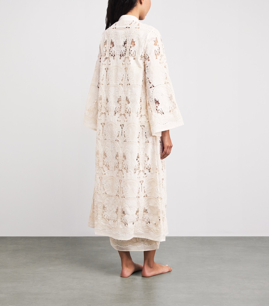 Loretta Caponi Womens Cotton Embroidered Ansedonia Robe Isola Bella Image 4