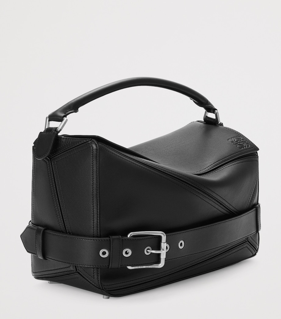 Large Leather Puzzle Edge Top-Handle Bag BLACK Image 2