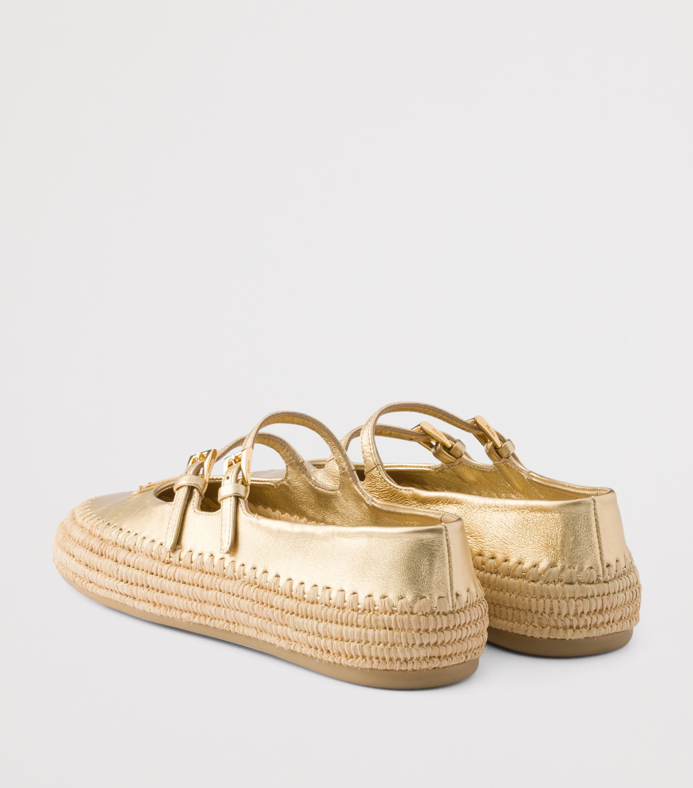 Prada Metallic Leather and Raffia Ballet Flats Gold/silver Image 4