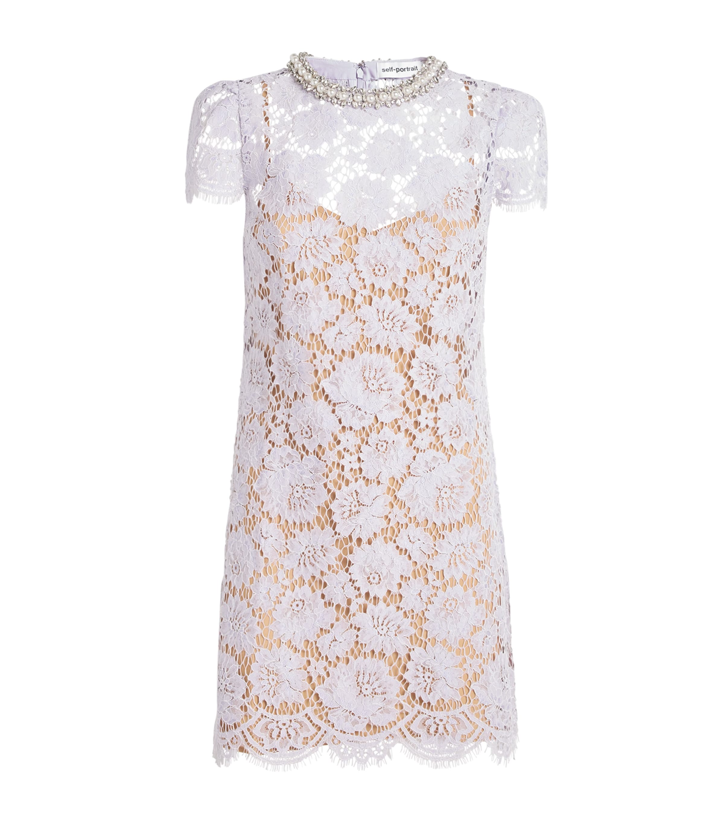 Shop Self-portrait Lace Embellished Mini Dress In Purple