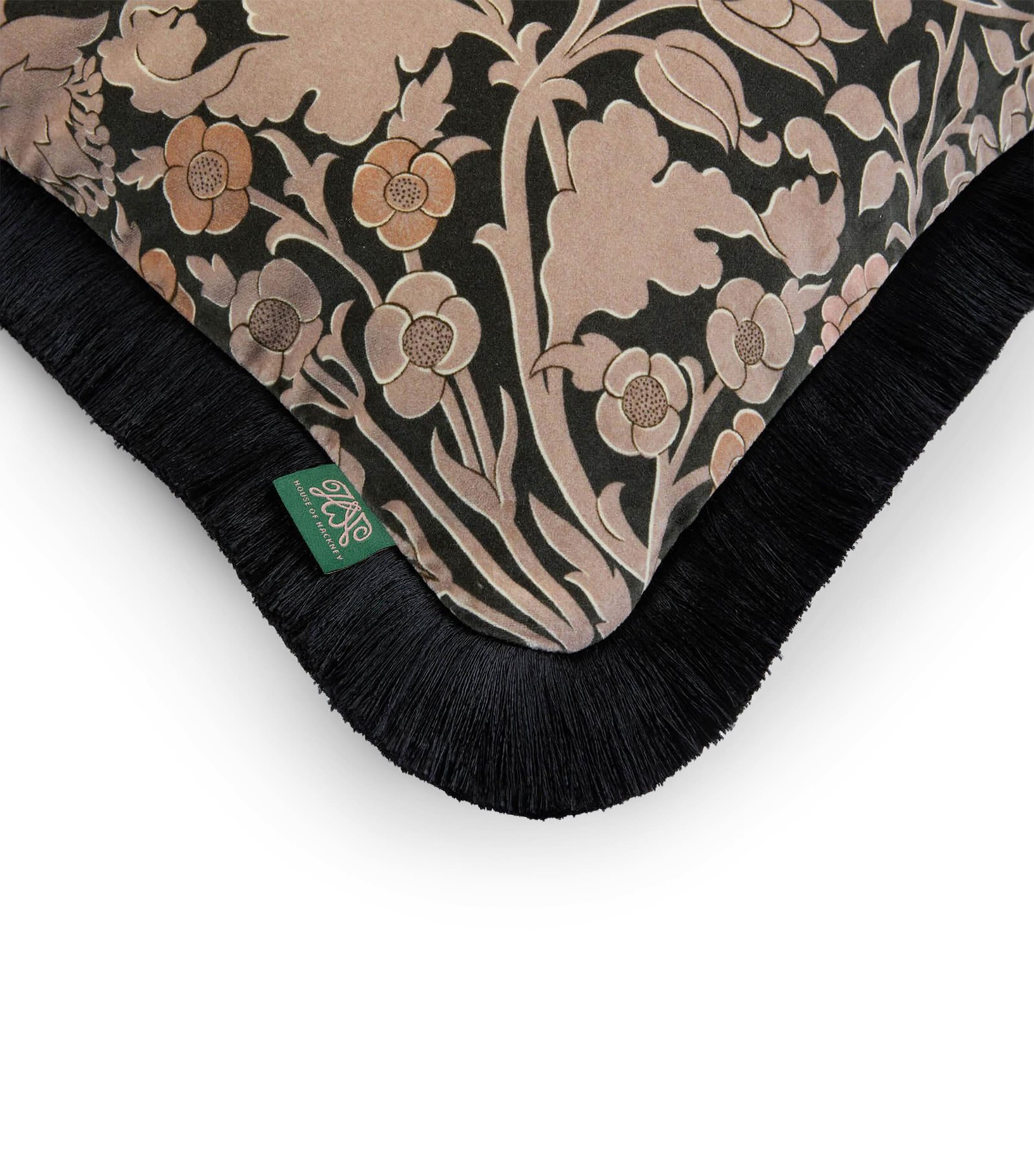 Velvet Hyacinth Novellus Fringed Cushion (45cm x 45cm) NOIR Image 3