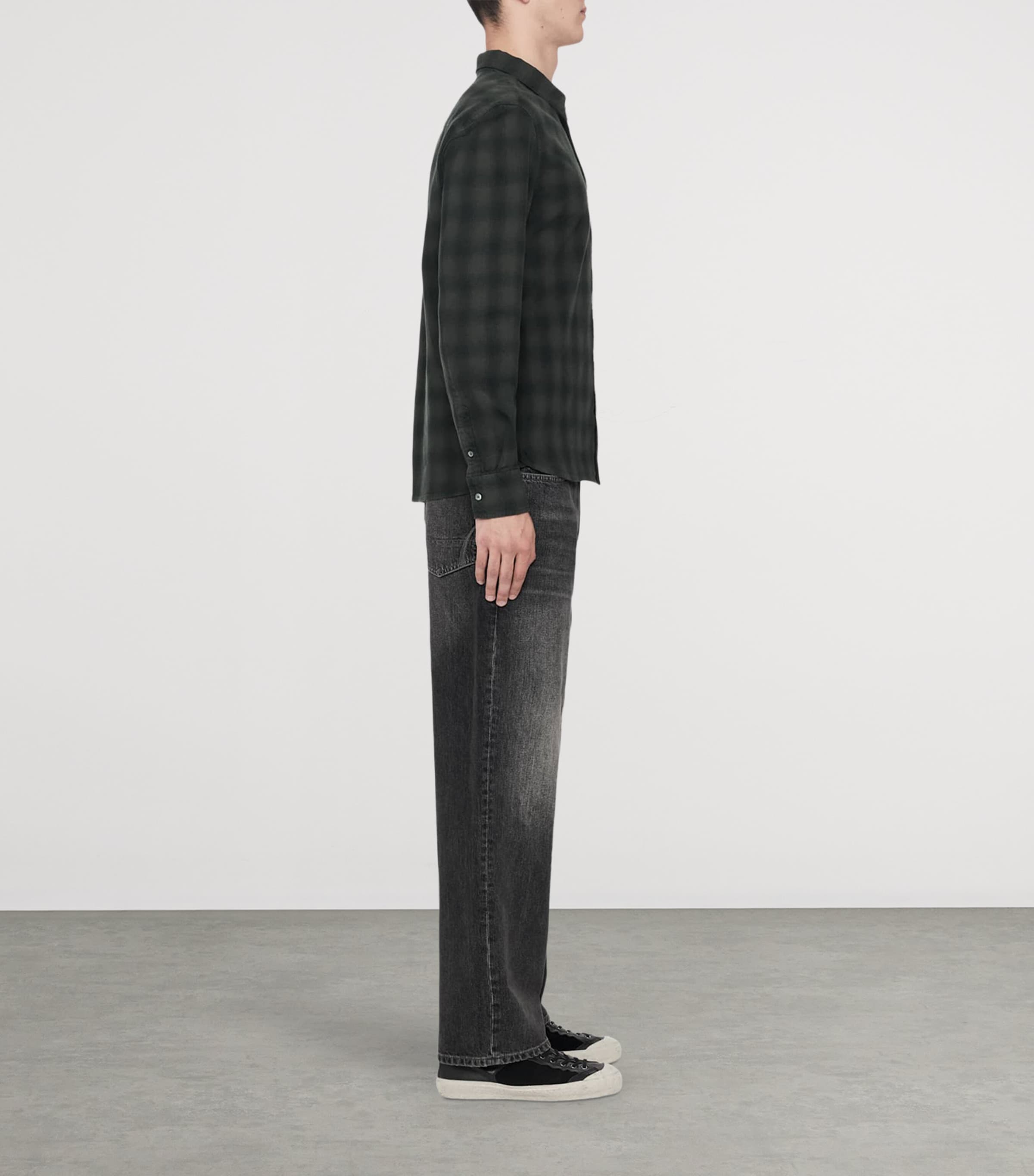 AllSaints Mens Organic Cotton Check Bower Shirt Anthracite Black Image 4