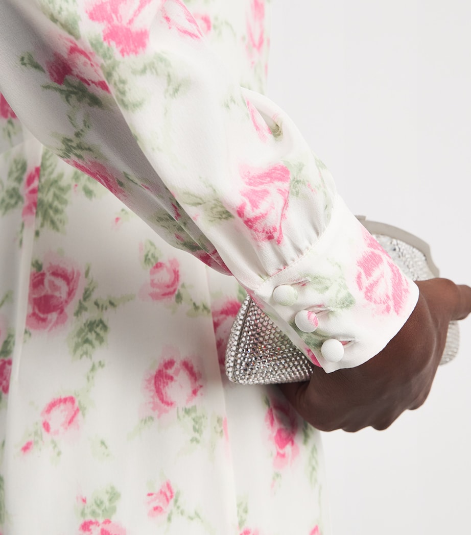 Alessandra Rich Womens Silk Floral Bow-Detail Midi Dress Pink White Image 3