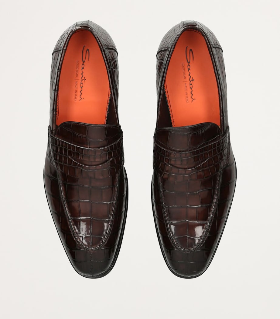 Crocodile Skin Duke Penny Loafers DARK BROWN Image 4