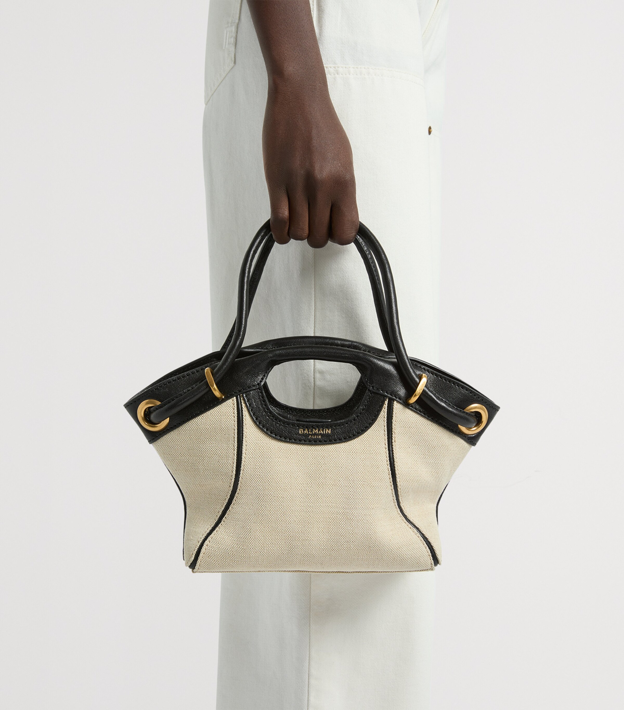 Balmain Womens Small Canvas Tote Bag Gte Naturel / Noir Image 7