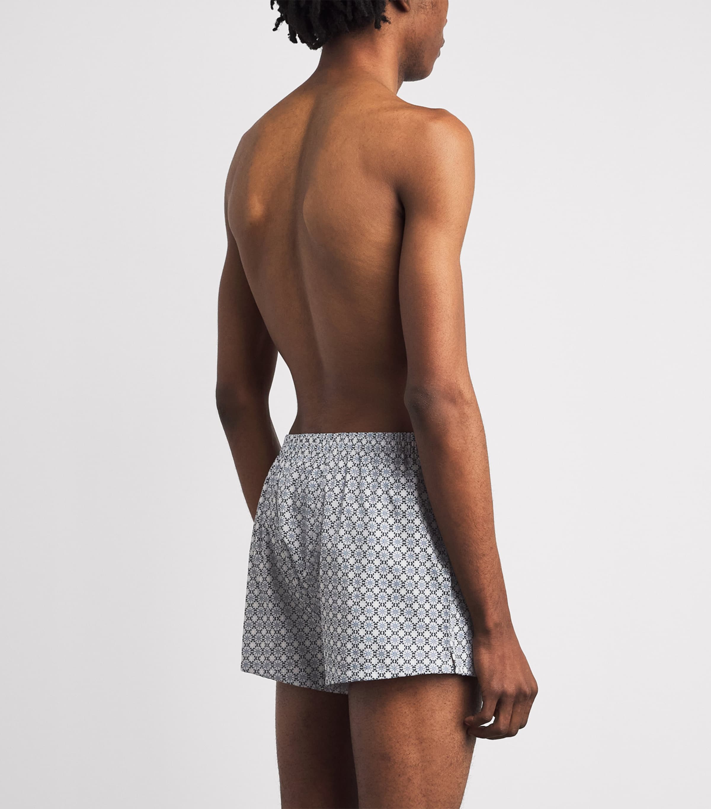Zimmerli Mens Cotton Sateen Printed Boxer Shorts Blue Mosaic Image 3