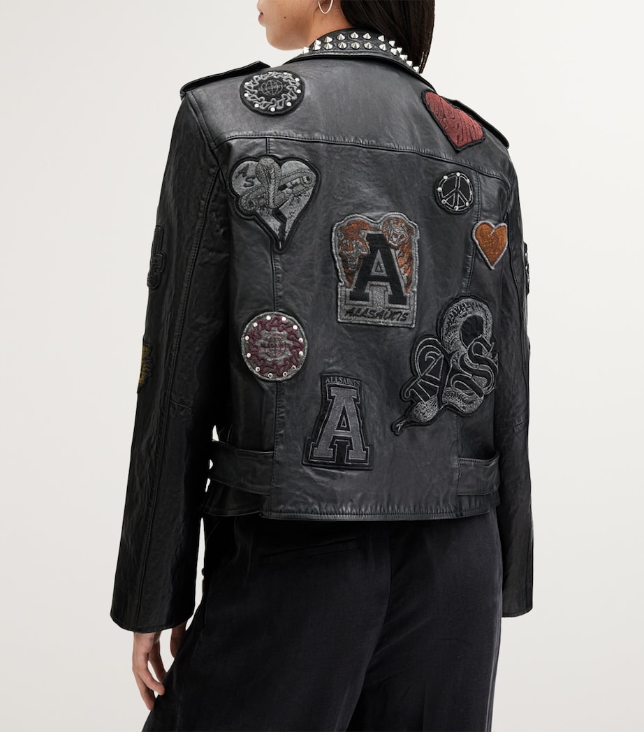 Leather College Biker Jacket BLACK Image 9