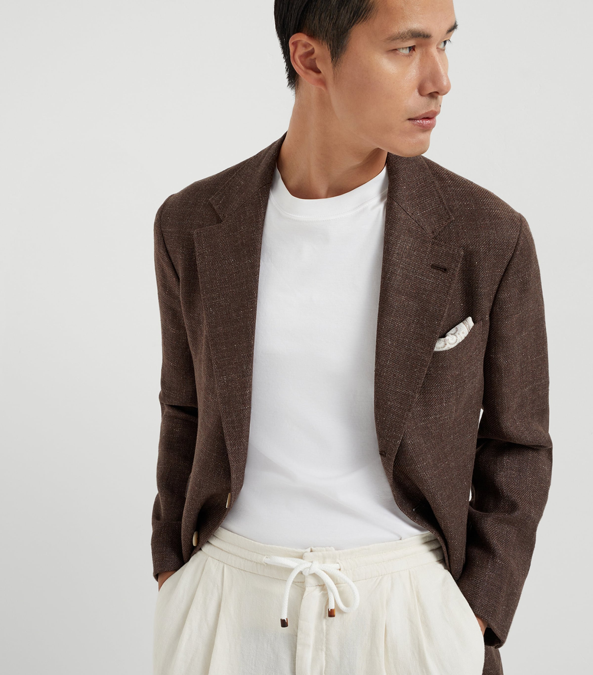 【BRUNELLO CUCINELLI】 リネン＆ウール＆シルクツイル ブルゾン Brunello Cucinelli Men's Linen, Wool and Silk Double