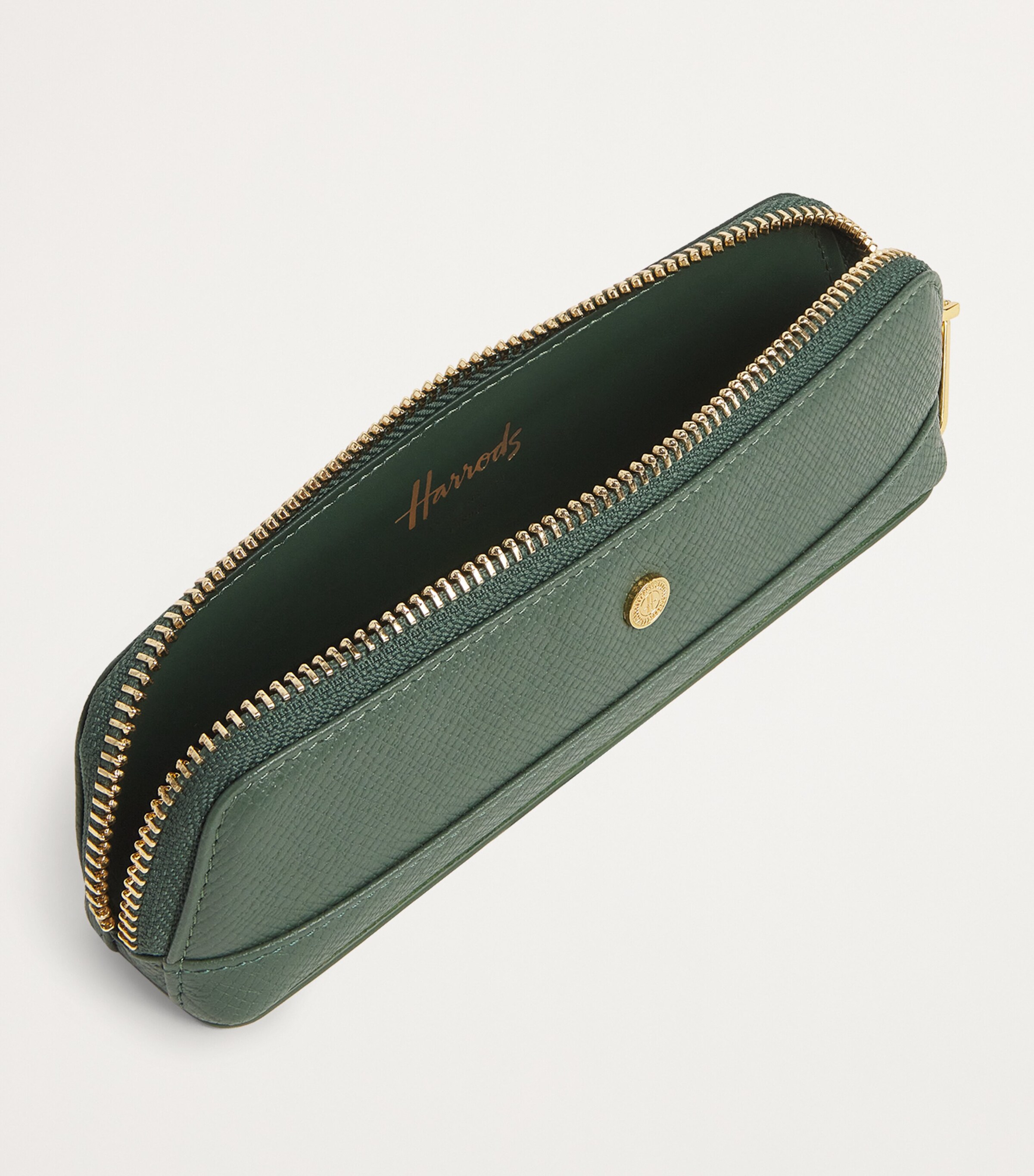 Harrods Slim Leather Pencil Case Green Image 3