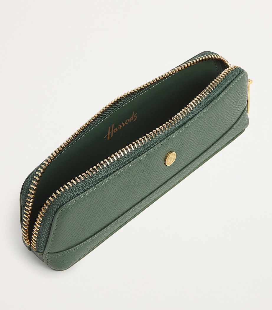 Harrods Slim Leather Pencil Case Green Image 3