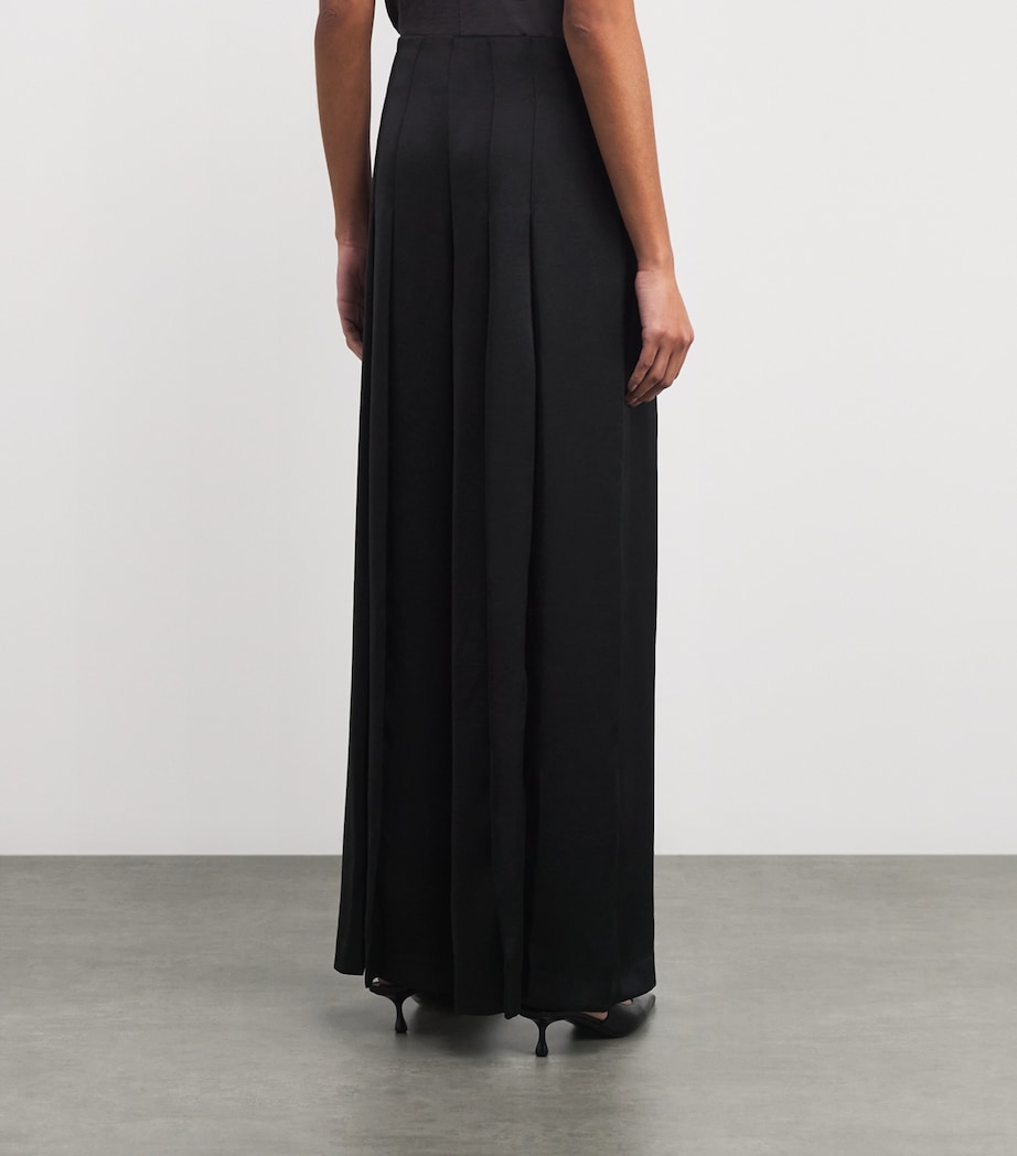 Satin Pleated Wide-Leg Trousers BLACK Image 4