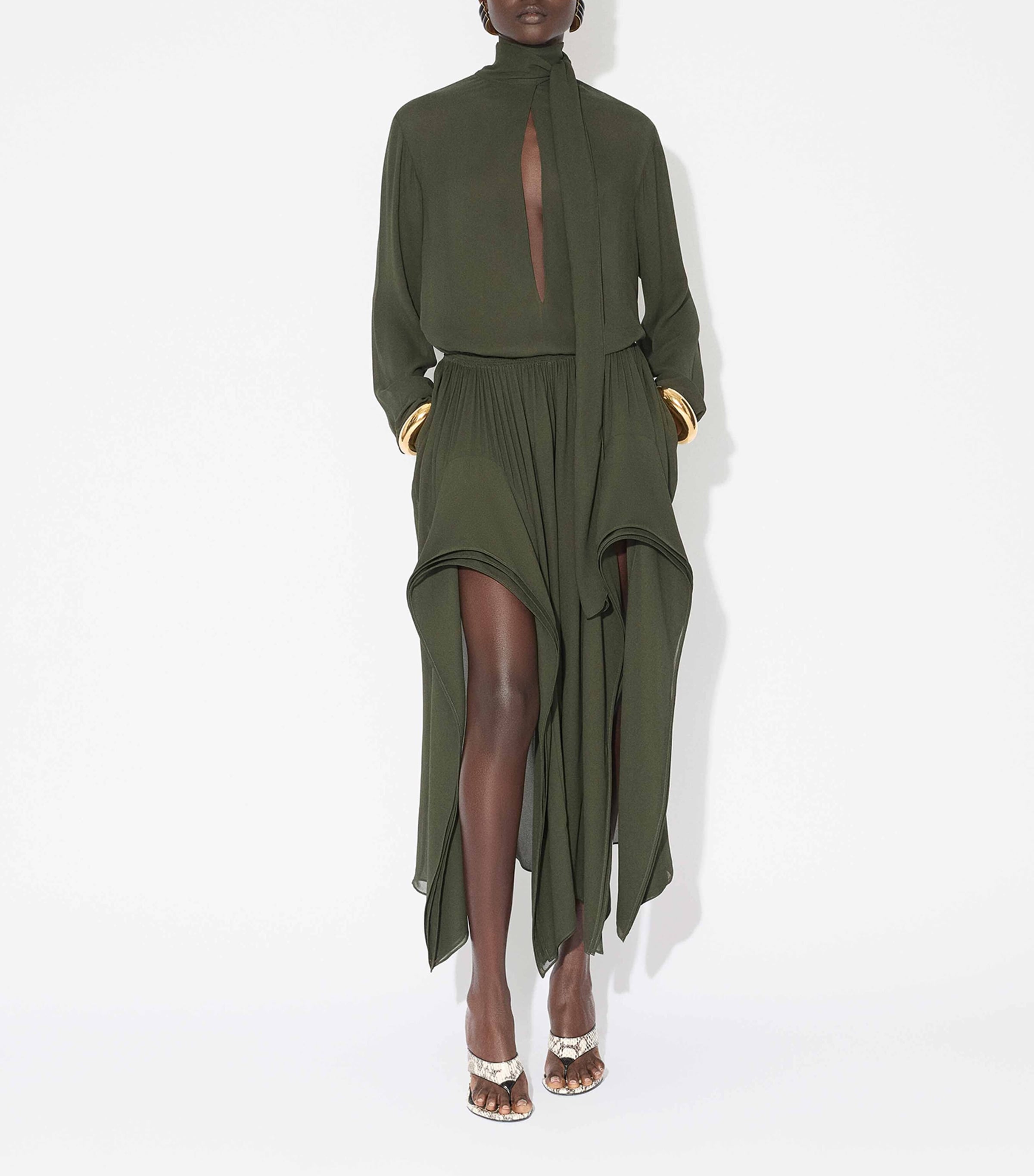 Georgette Pussybow Blouse OLIVE Image 2