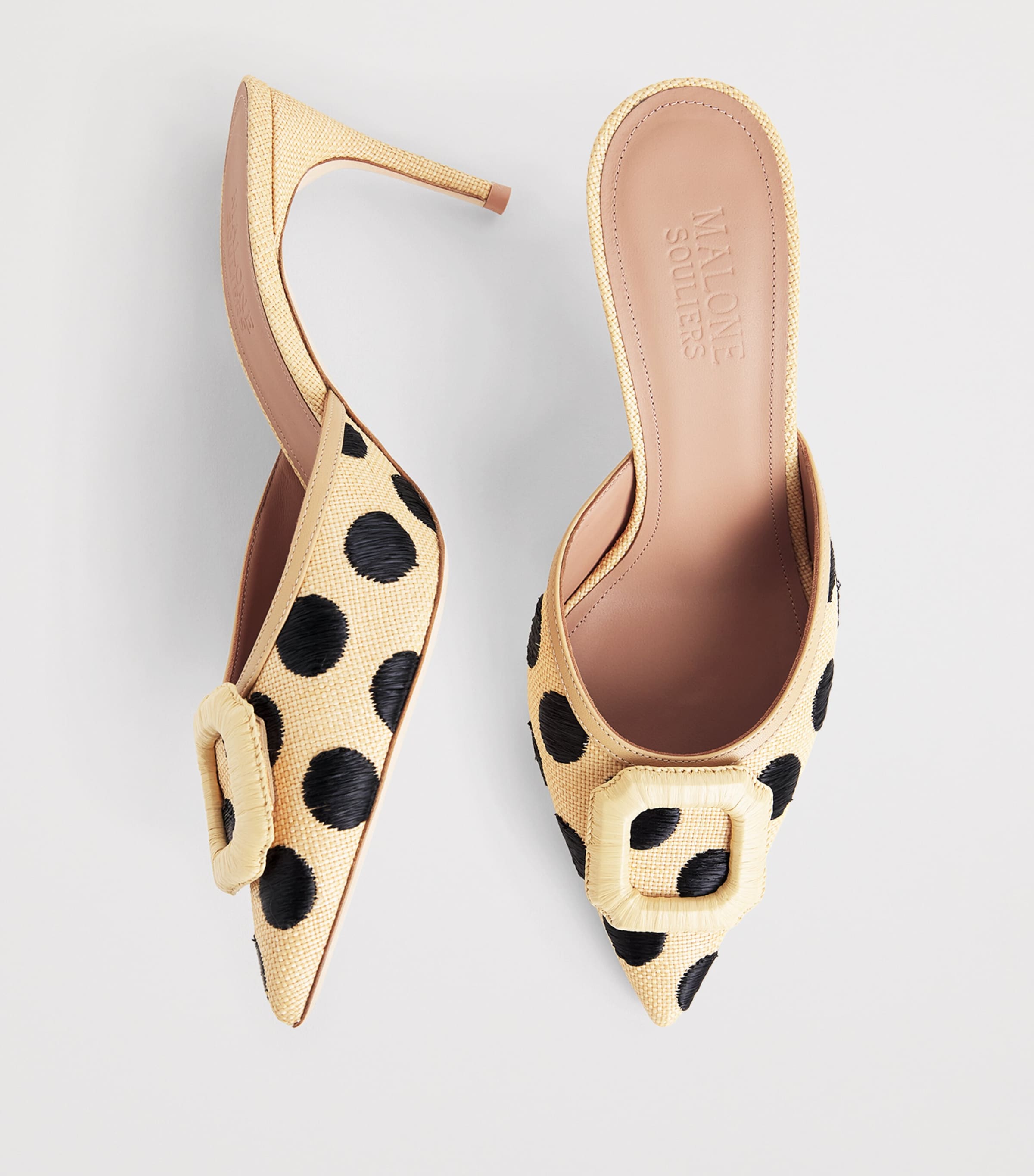 Malone Souliers Raffia Polka-Dot Mona Mules 70 Beige Image 7