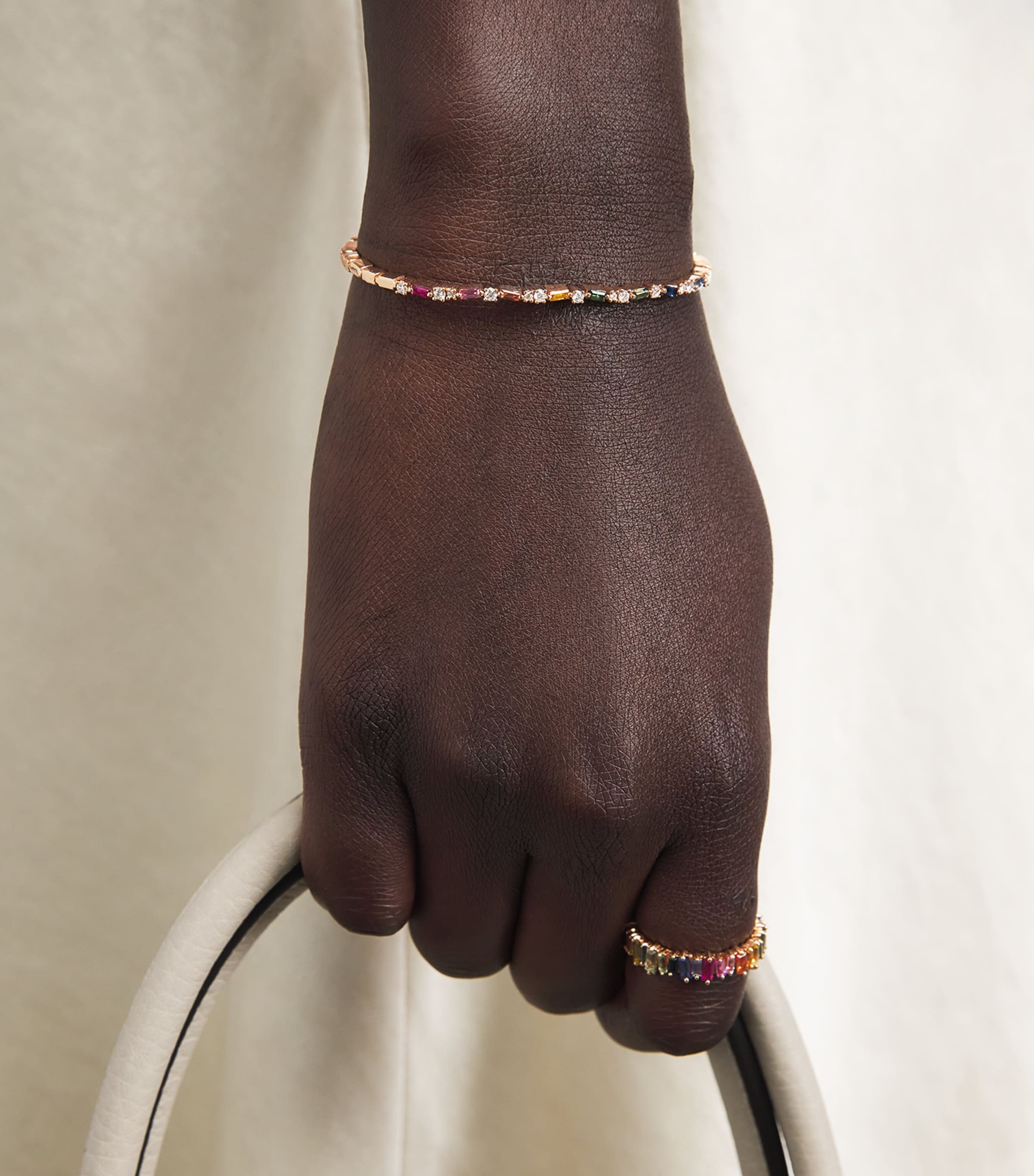 Suzanne Kalan Yellow Gold, Diamond and Rainbow Sapphire Thin Mix Bangle Rg/rs Image 2