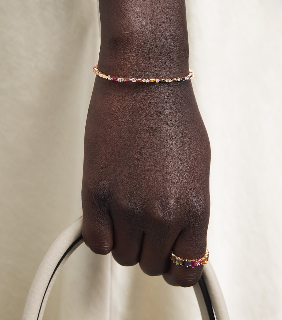 Suzanne Kalan Yellow Gold, Diamond and Rainbow Sapphire Thin Mix Bangle Rg/rs Image 2
