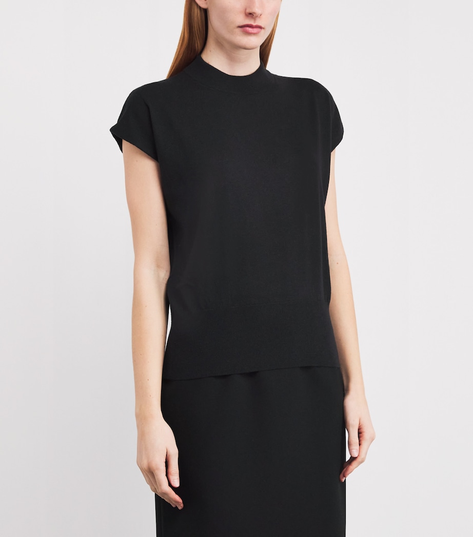 Agnona Womens Cashmere Short-Sleeve Sweater Black Image 3