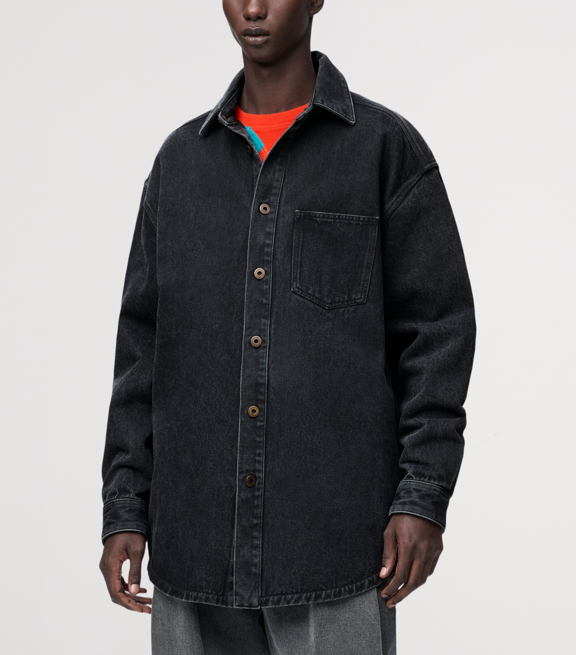 Anagram-Patch Denim Overshirt BLACK Image 3
