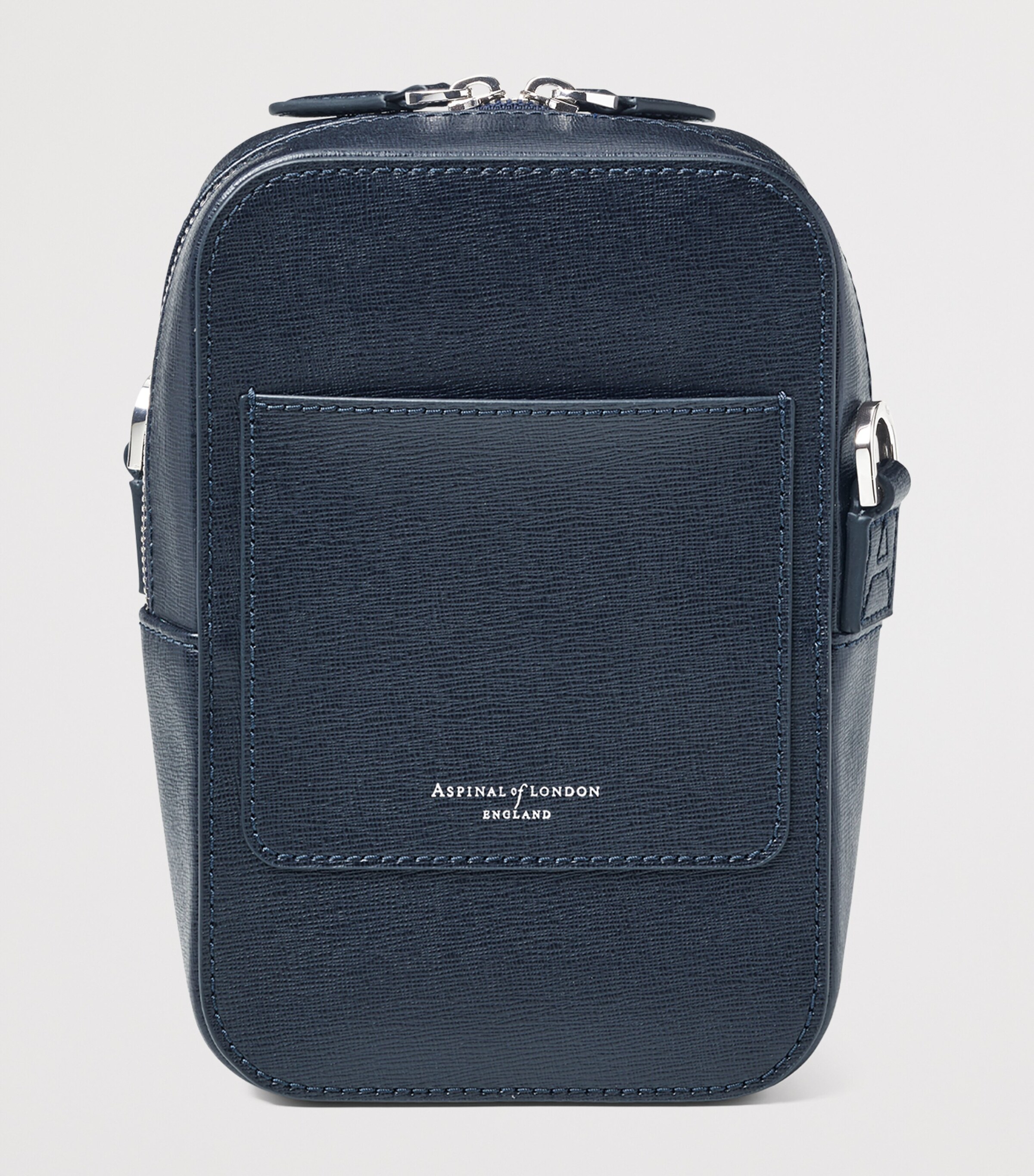 Aspinal Of London Leather Reporter North South Cross-Body Bag Navy Image 3
