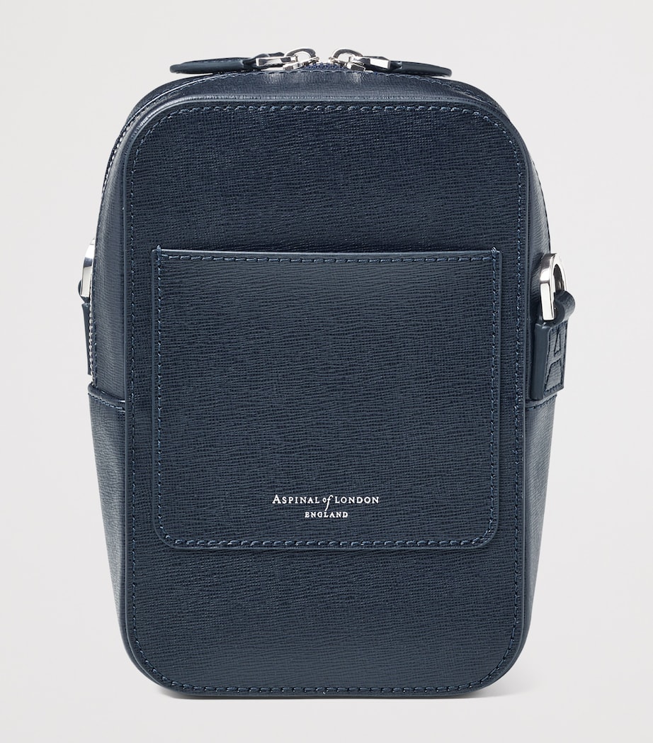 Aspinal Of London Leather Reporter North South Cross-Body Bag Navy Image 3