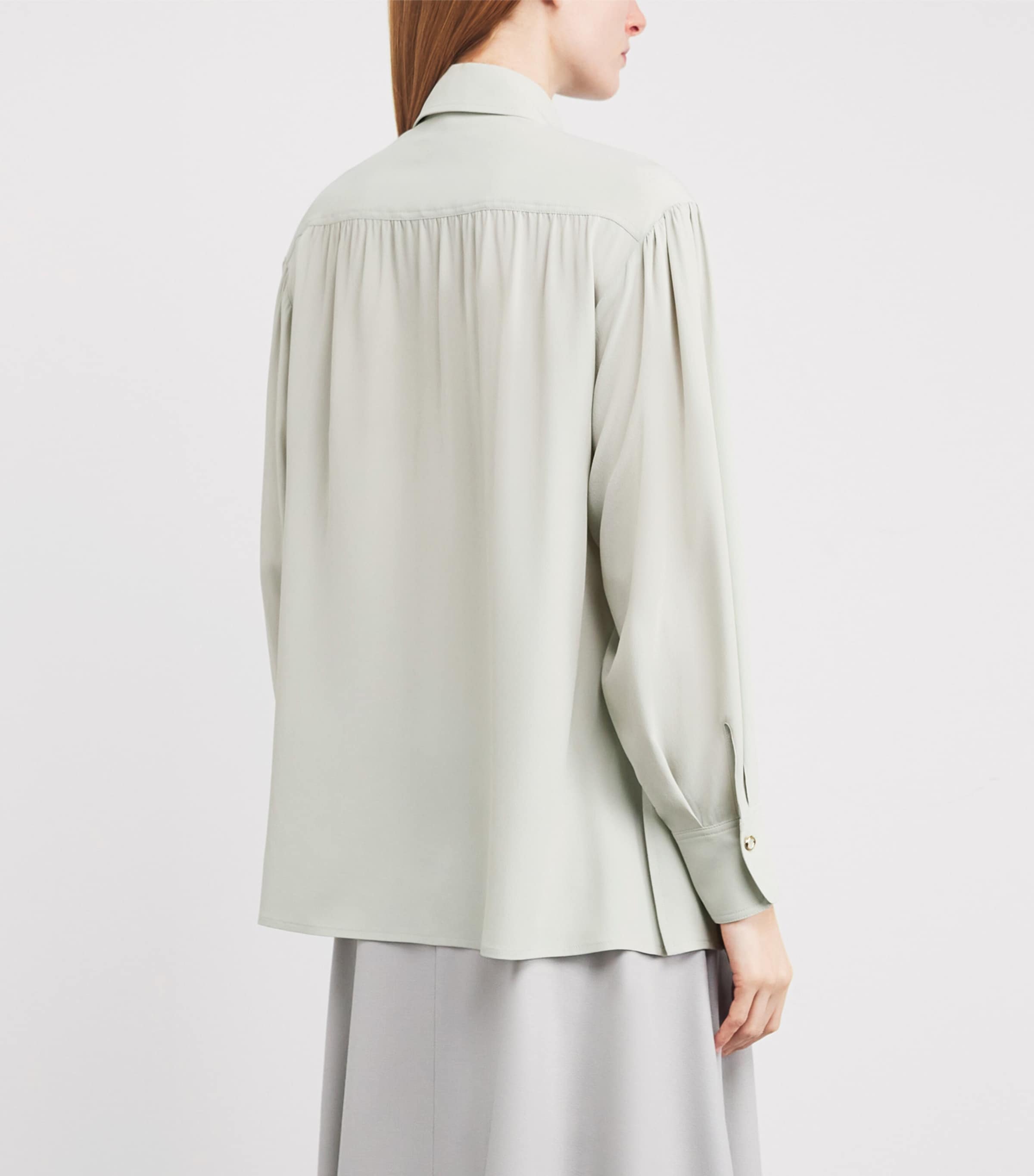 Agnona Womens Gathered Blouse Light Grey Sage Grey Image 4