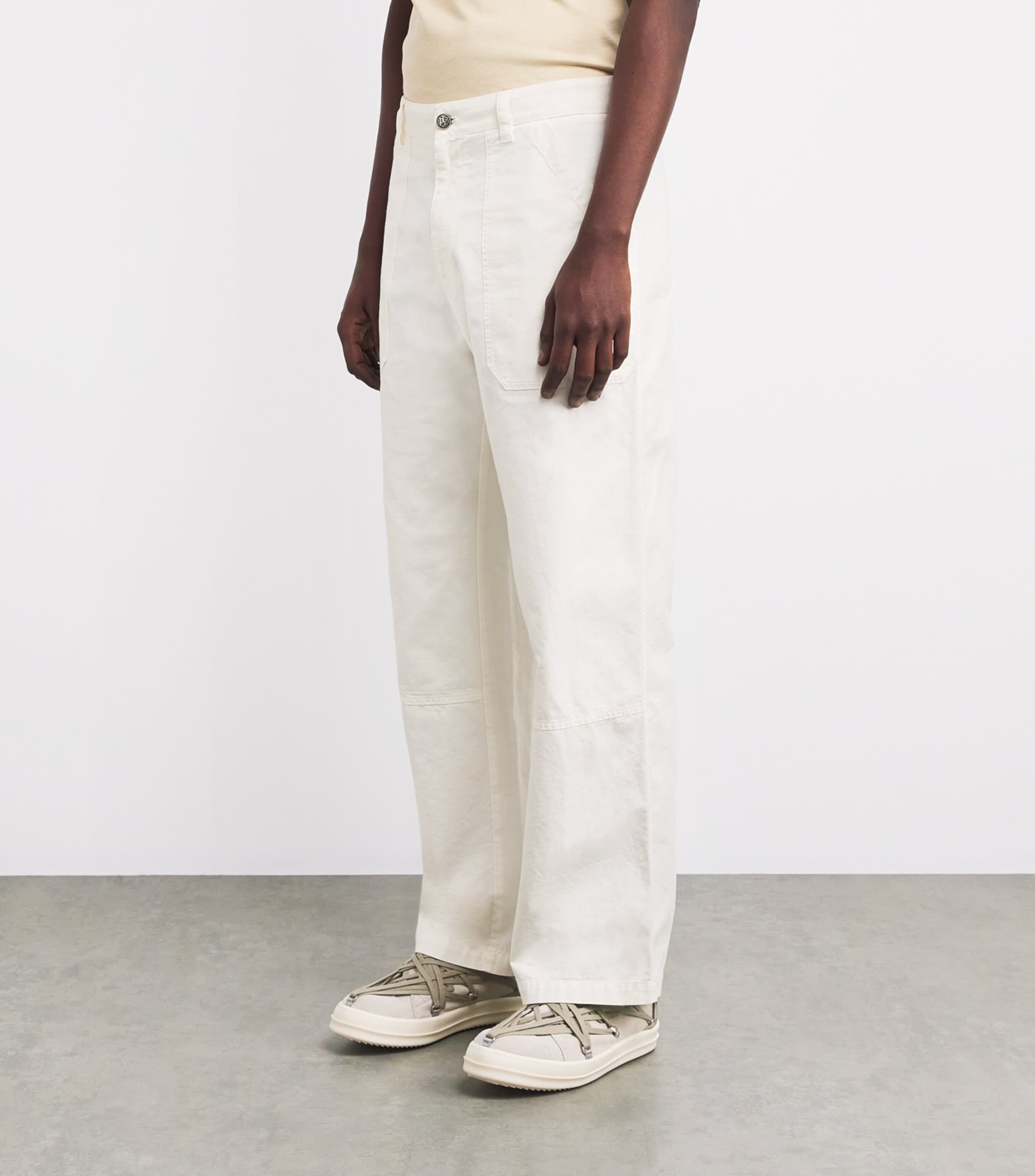 Palm Angels Mens Cotton Monogrammed Workwear Trousers Off White Off White Image 3