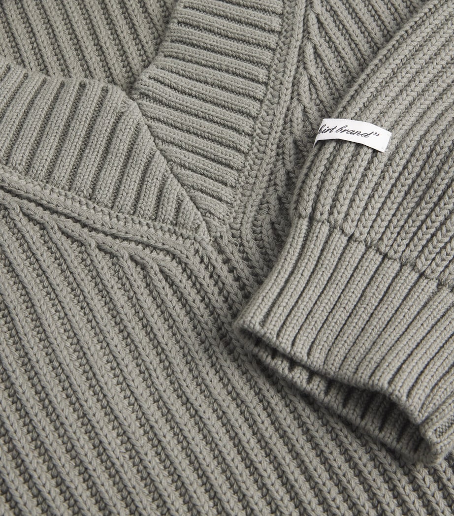 Cotton Rib-Knit V-Neck Sweater SAGE Image 5