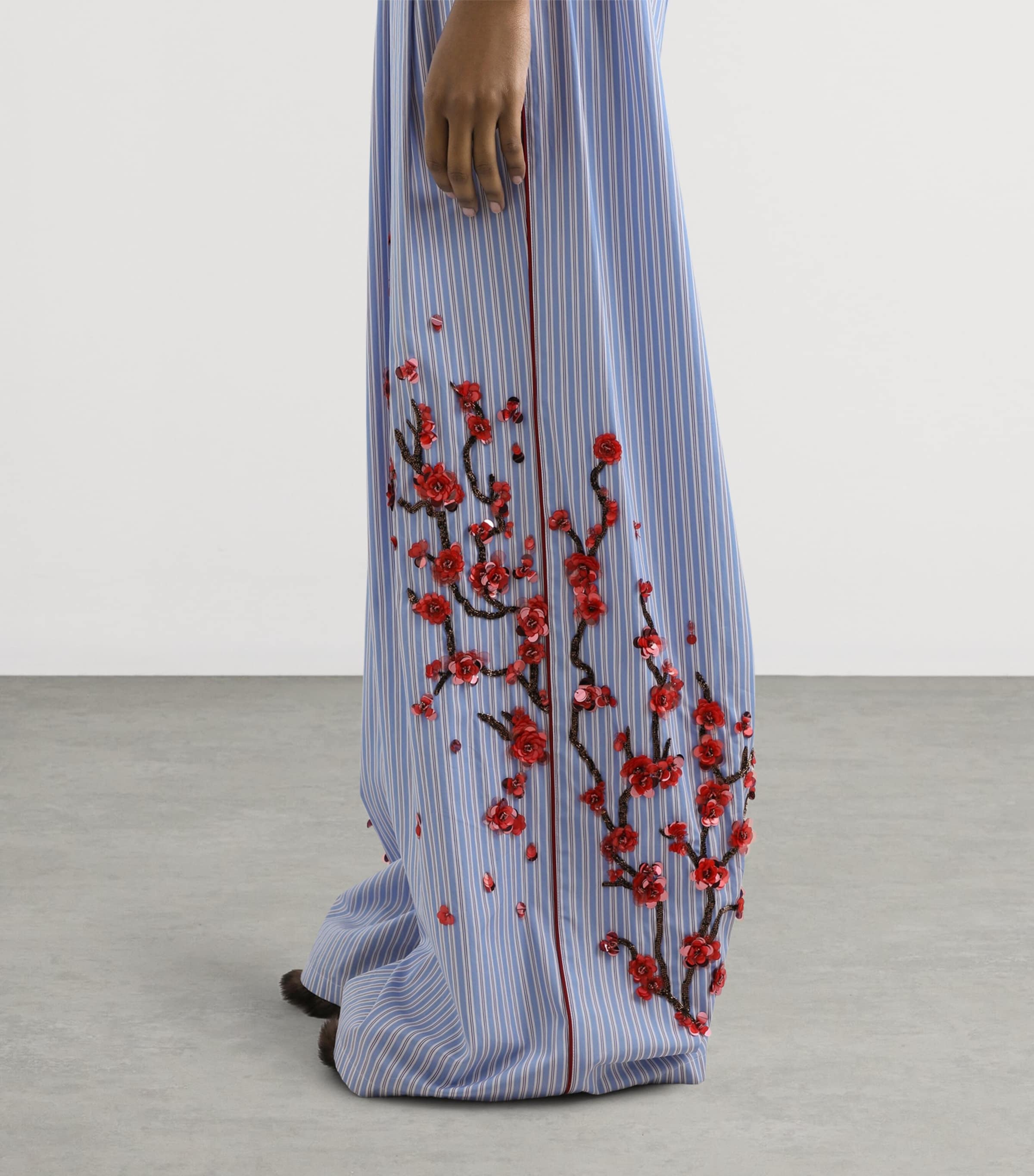 Dolce&Gabbana Womens Cotton-Silk Stripe Embellished Trousers Embr Image 6