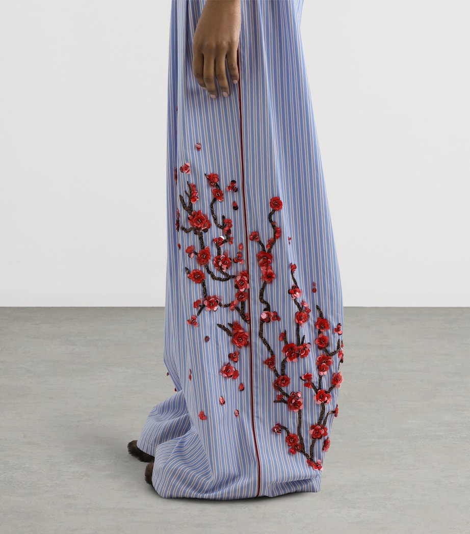Dolce&Gabbana Womens Cotton-Silk Stripe Embellished Trousers Embr Image 6