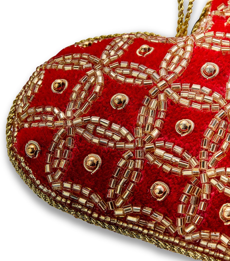Harrods Beaded Heart Tree Decoration Red/gold Image 2
