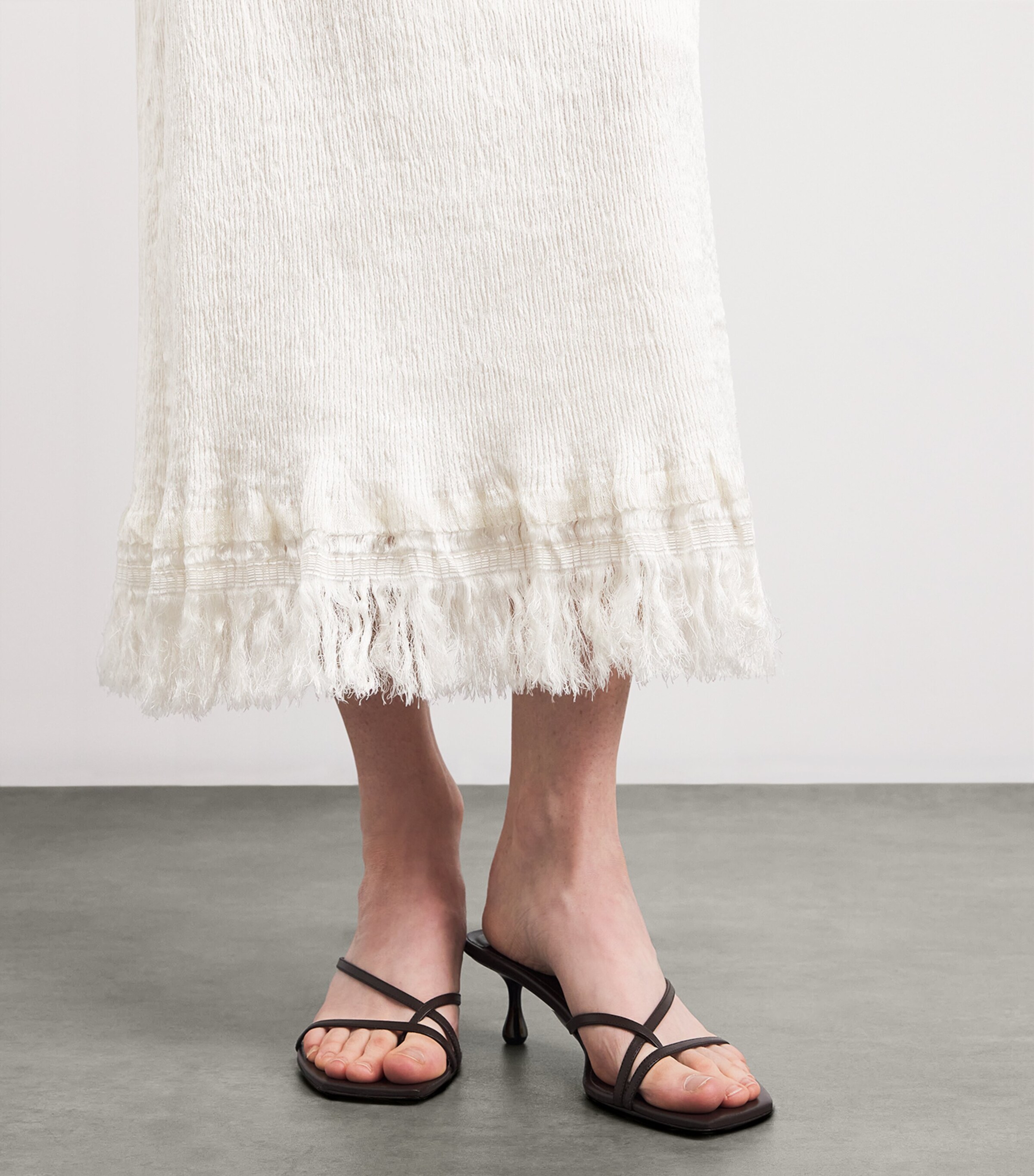 FFORME Womens Silk-Blend Fringe Mina Midi Dress Cream Image 6