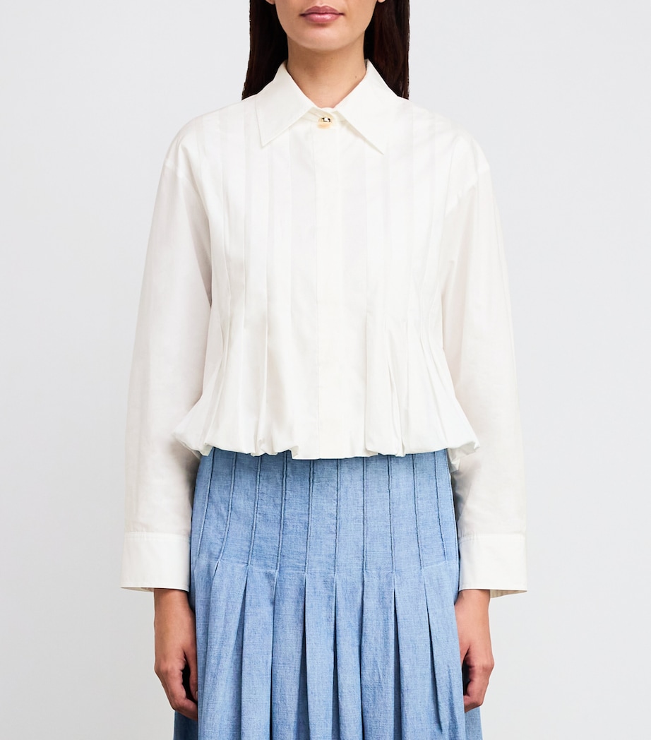 Sandro Paris Womens Cotton Pleated Shirt White Image 3