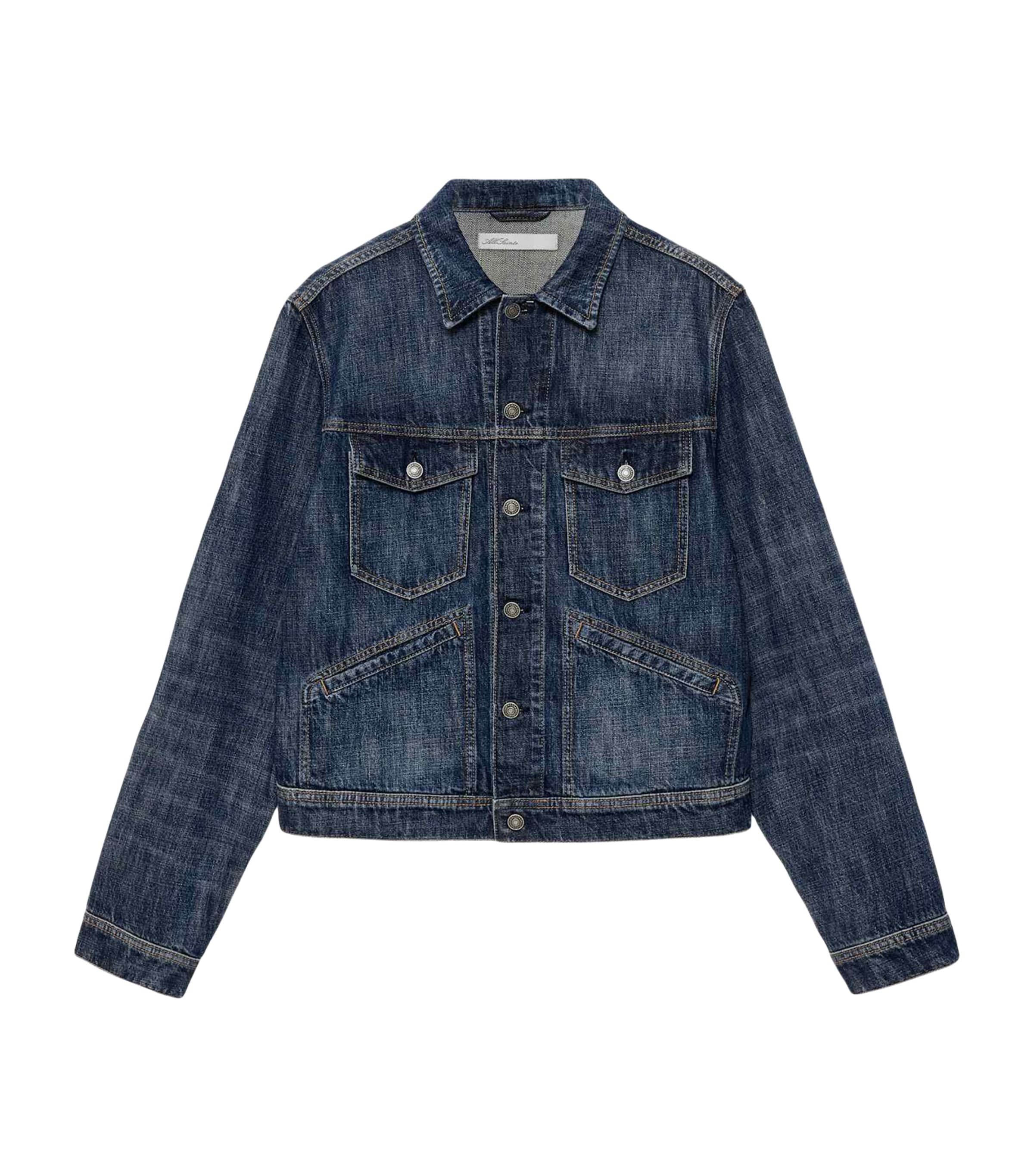 AllSaints Mens Denim Trucker Jacket Dark Indigo Image 1