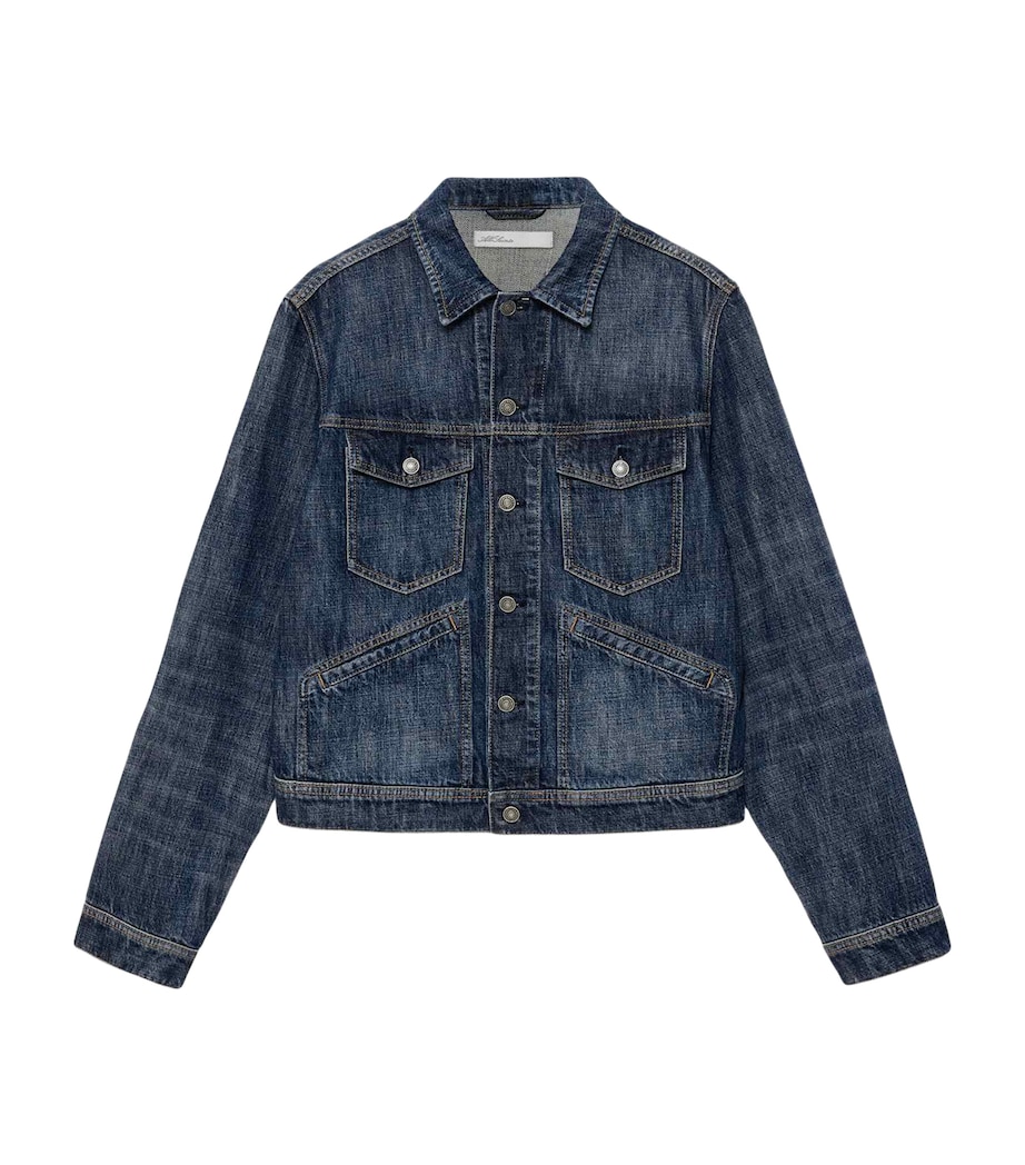 AllSaints Mens Denim Trucker Jacket Dark Indigo Image 1
