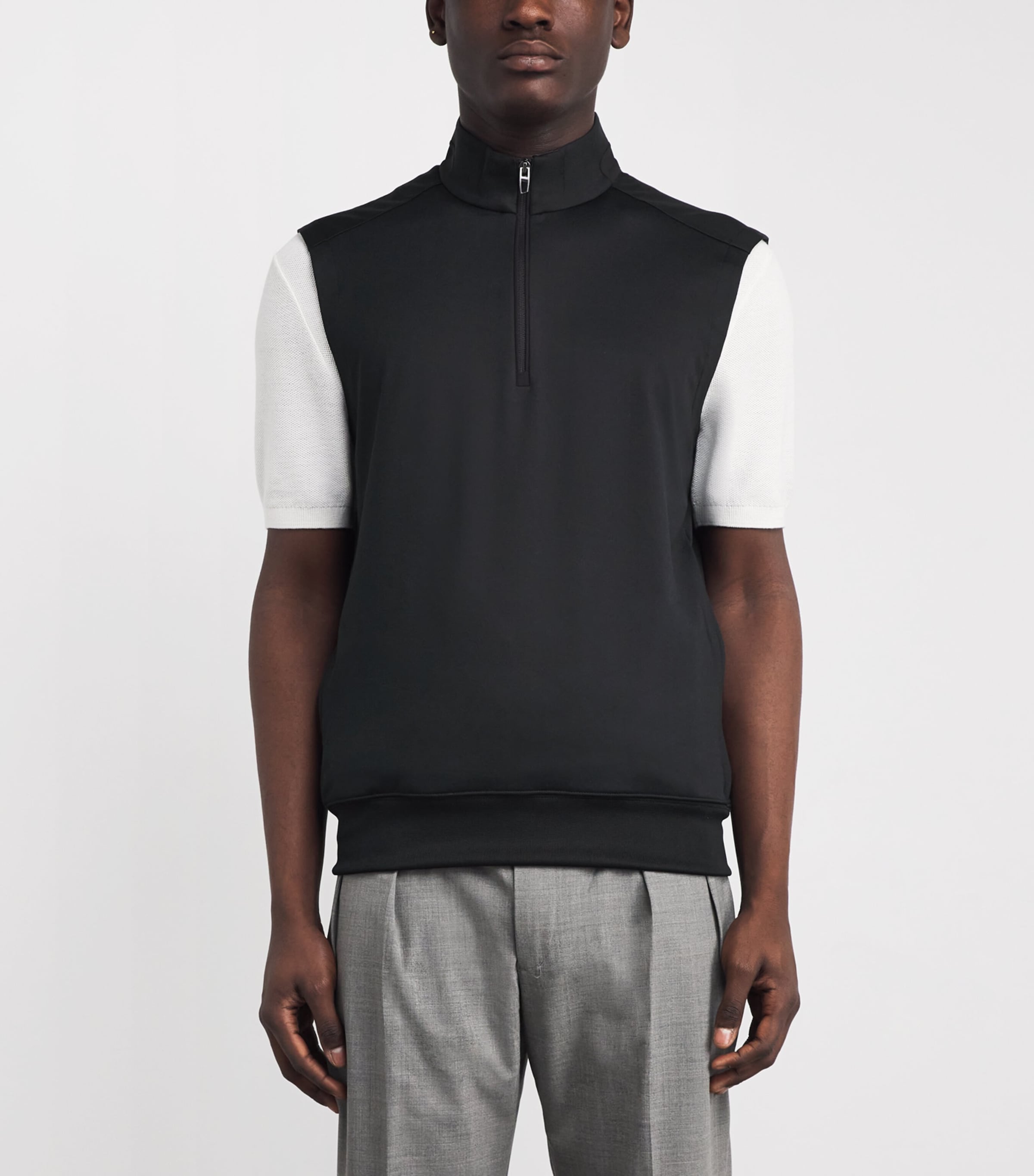 Stretch-Jersey Quarter-Zip Gilet POLO BLACK Image 3