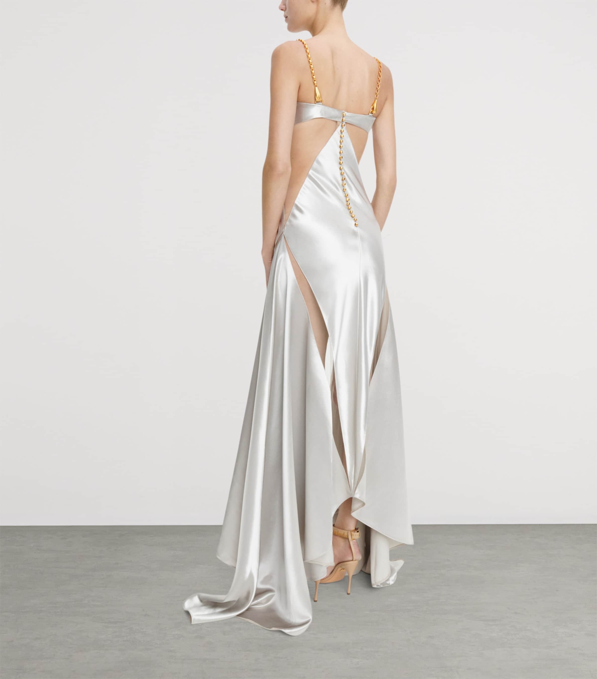 Schiaparelli Womens Satin Bias Cut Gown Silver Image 3