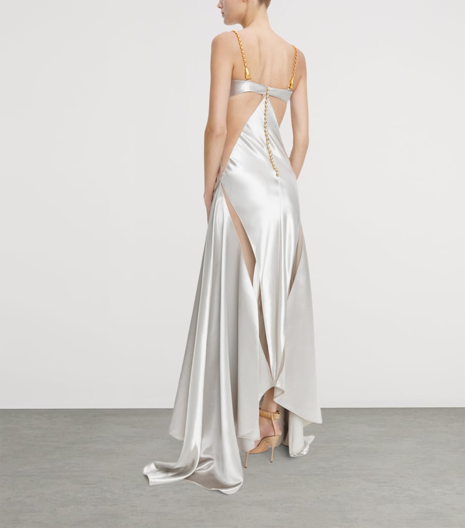 Schiaparelli Womens Satin Bias Cut Gown Silver Image 3