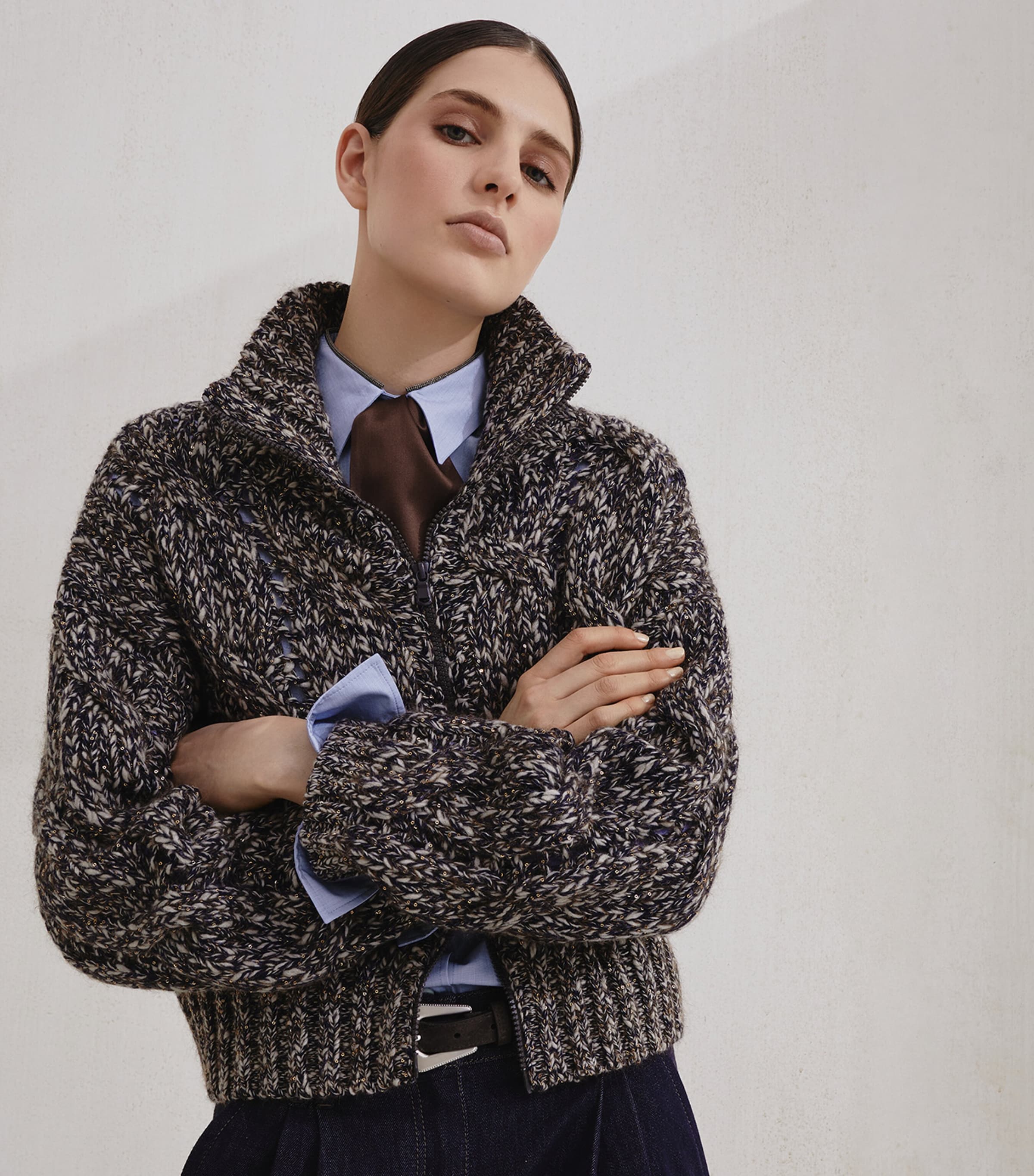 Wool-Blend Dazzling Zip-Up Sweater COJ57 Image 5