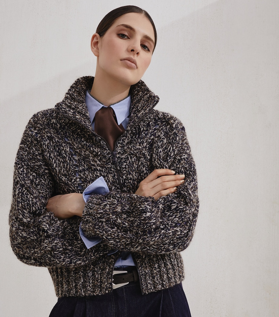 Wool-Blend Dazzling Zip-Up Sweater COJ57 Image 5