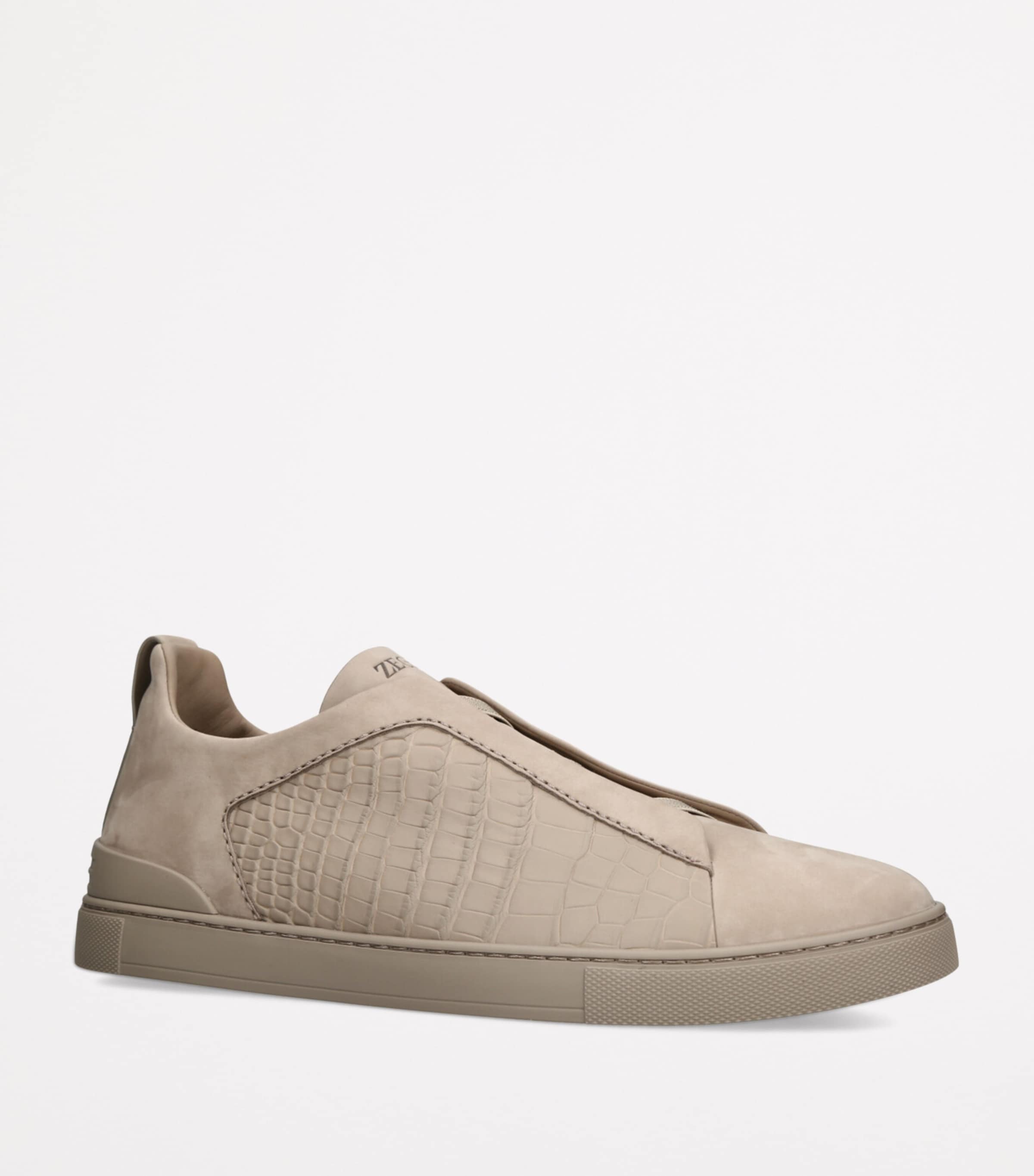 Crocodile Leather Triple Stitch SECONDSKIN Sneakers TAUPE Image 3