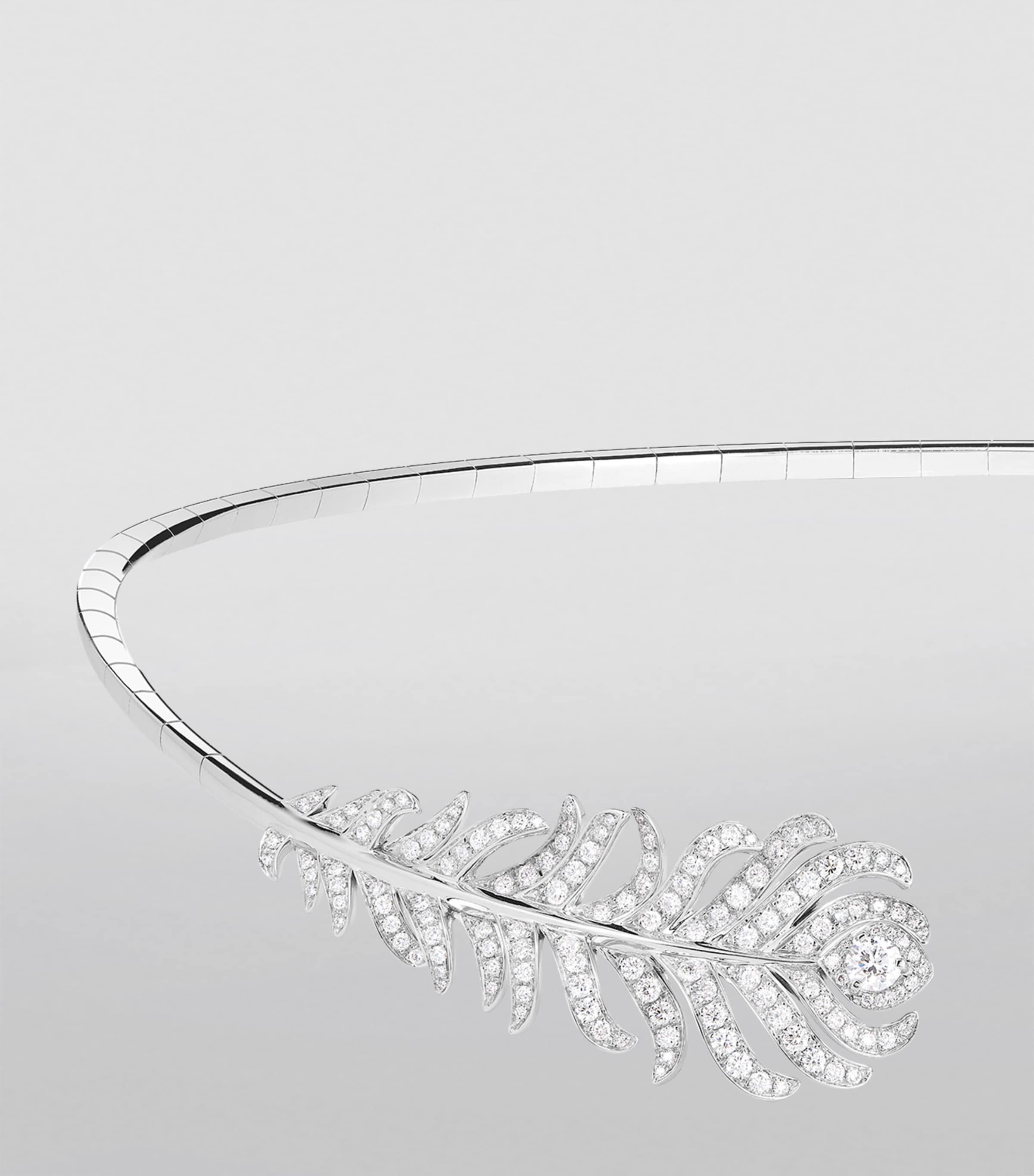 White Gold and Diamond Plume de Paon Necklace WHITE GOLD Image 2