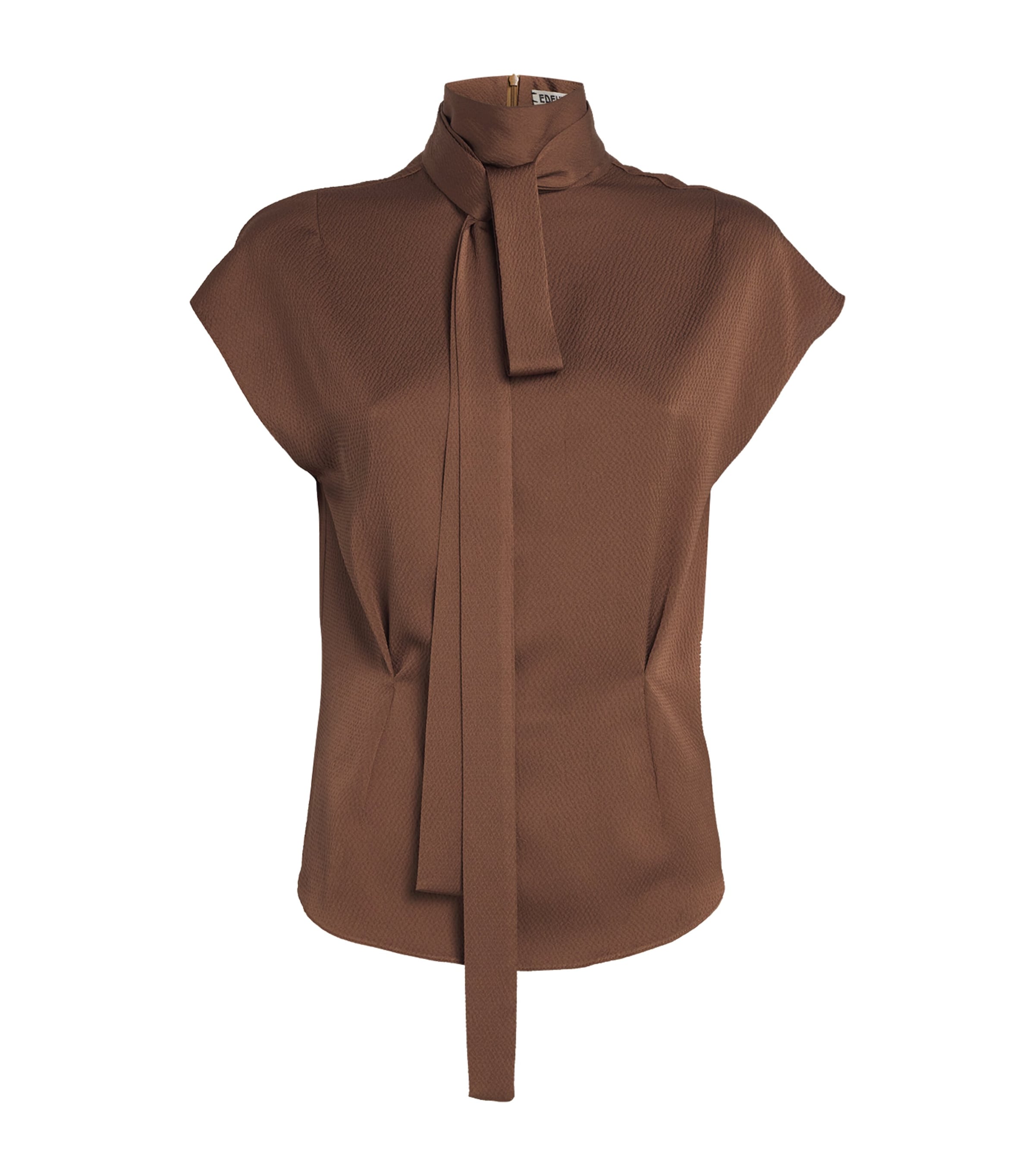 Edeline Lee Charmeuse Tied Blouse In Brown