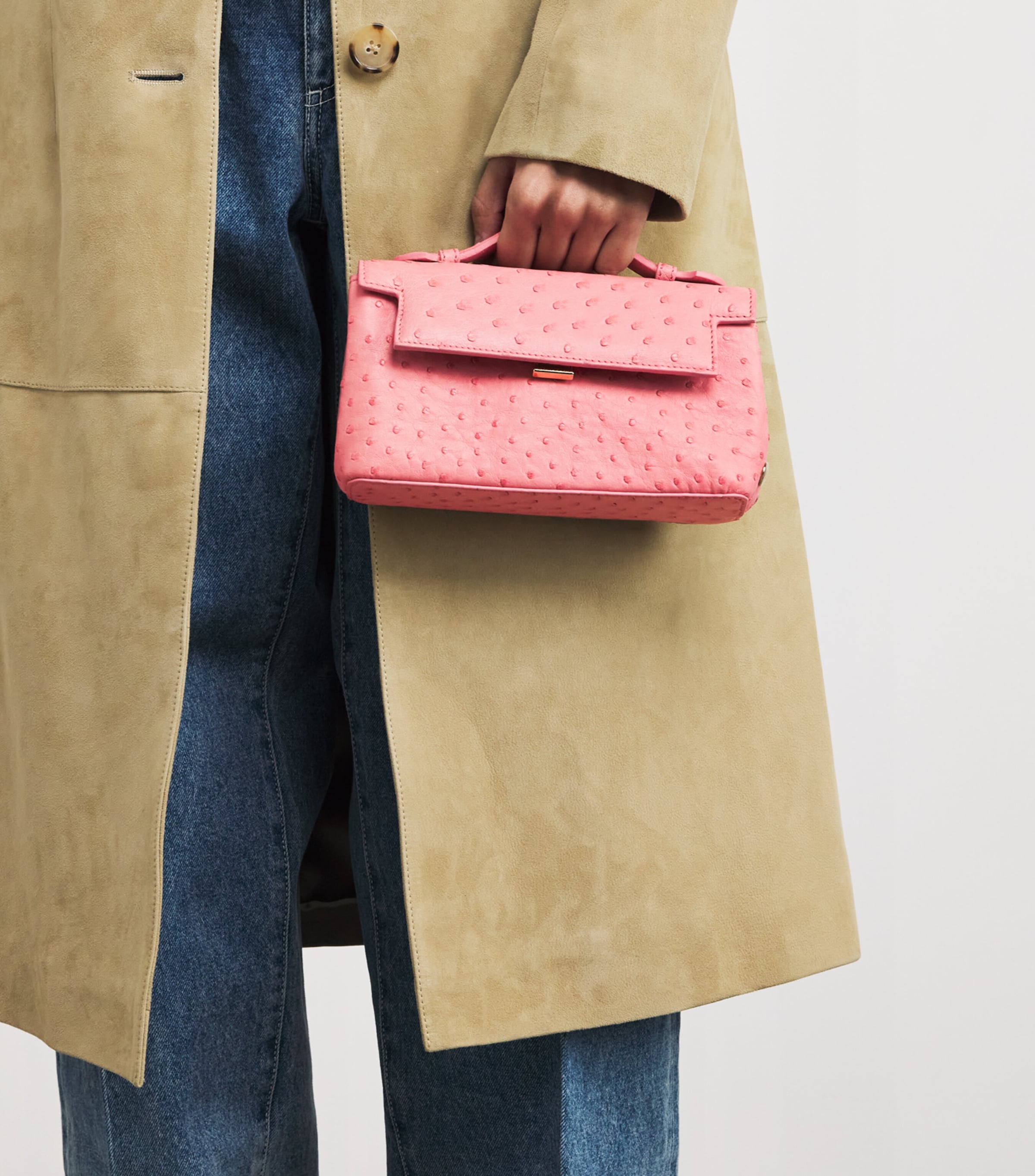 Ostrich Leather Top-Handle Bag BABY PINK Image 5