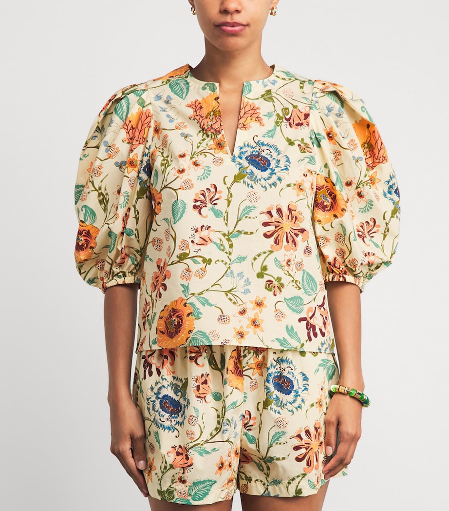 Ulla Johnson Womens Cotton Florielle Floral Blouse Abalone Image 4