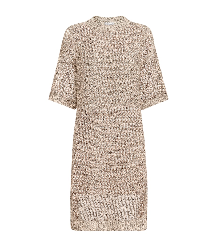 Brunello Cucinelli Womens Silk-Linen-Blend Knitted Midi Dress Image 1