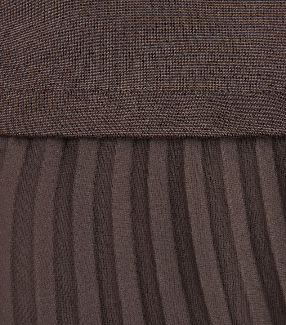 Claudie Pierlot Womens Ruched Pleated-Skirt Dress Chocolate Image 6